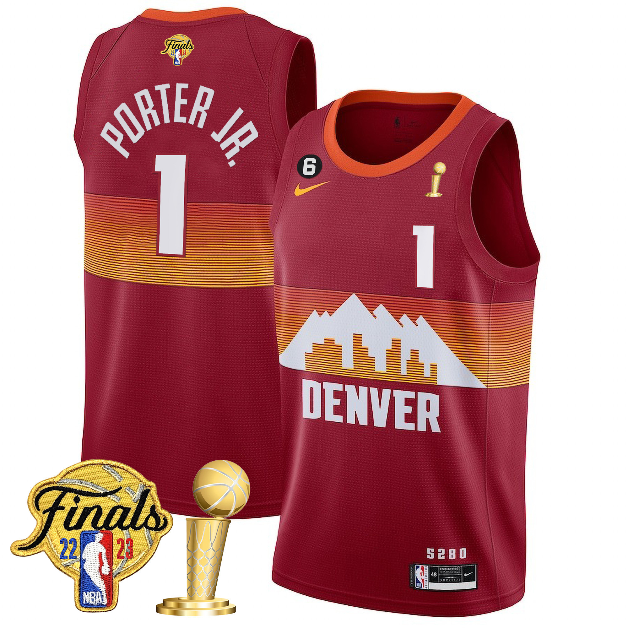 Porter Jr. Men's Denver Nuggets 2023 Finals Patch & Champions Collection V2 City Red Jersey - All Stitched