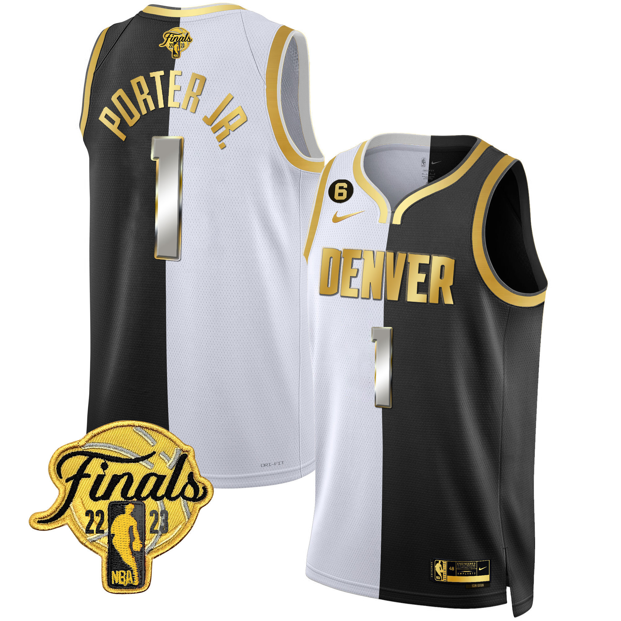 Porter Jr. Men's Denver Nuggets 2023 Finals Patch Black & White Gold Split Limited Jersey - All Stitched