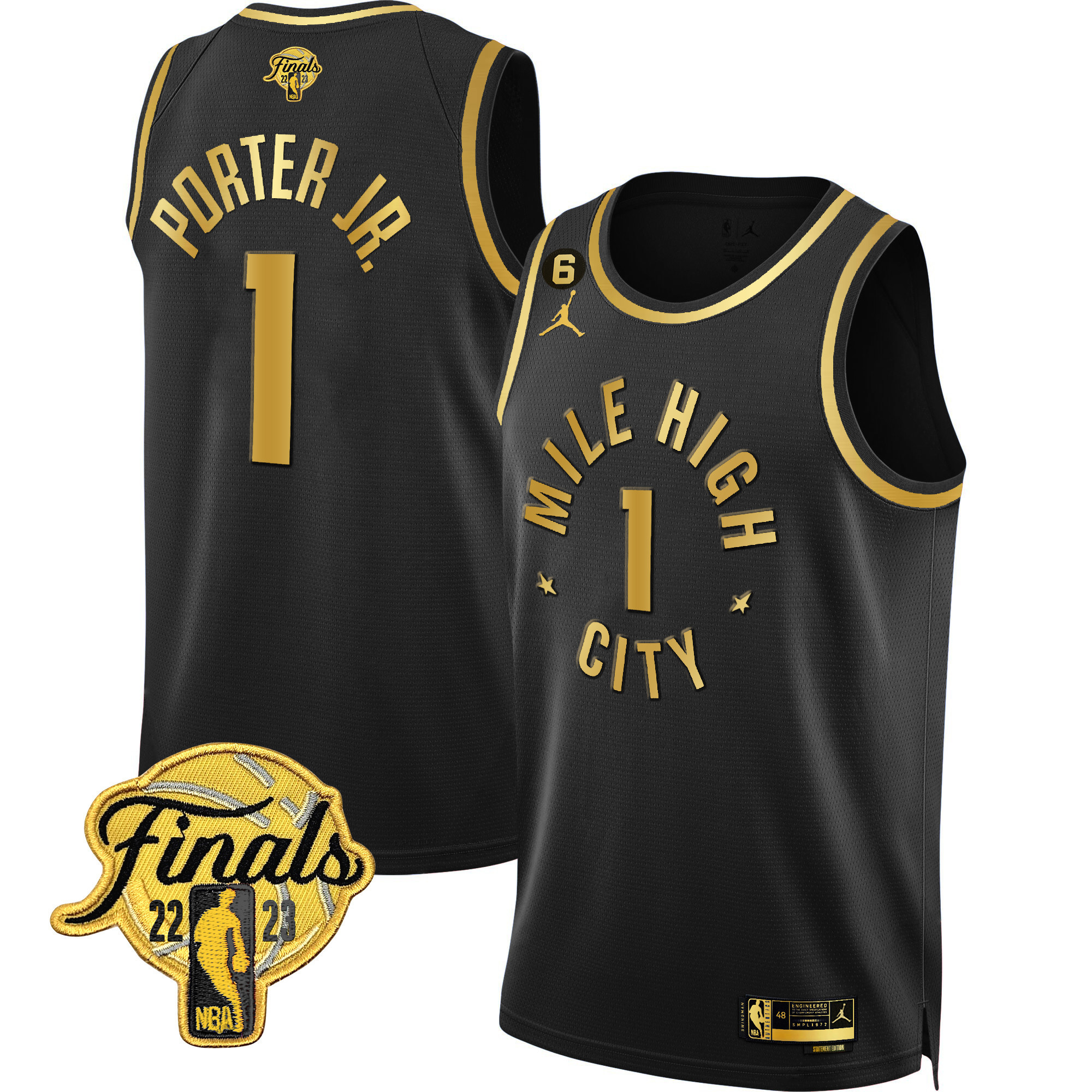 Porter Jr. Men's Denver Nuggets 2023 Finals Patch Black & White Gold Statement Black Jersey - All Stitched
