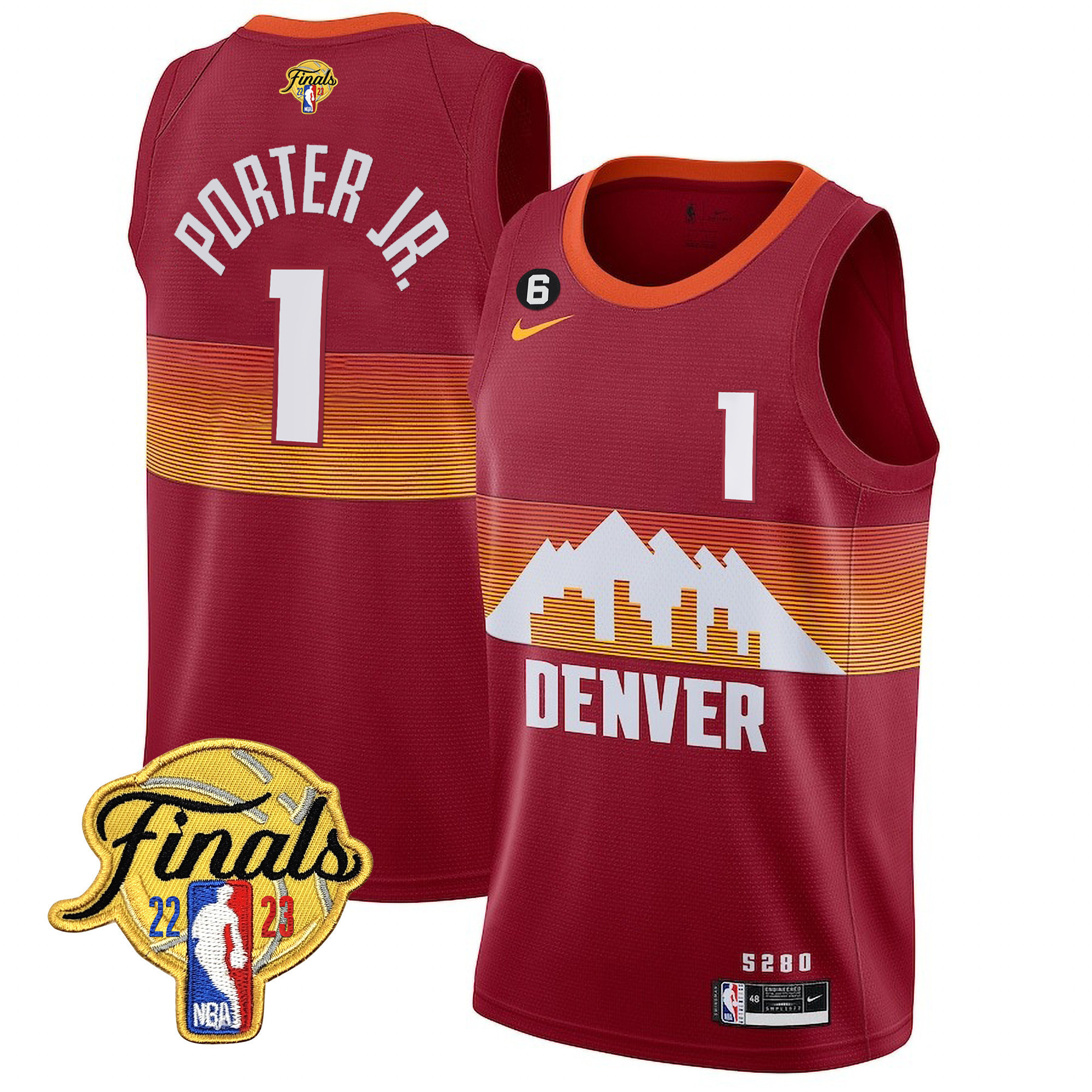 Porter Jr. Men's Denver Nuggets 2023 Finals Patch Collection V2 City Red Jersey - All Stitched