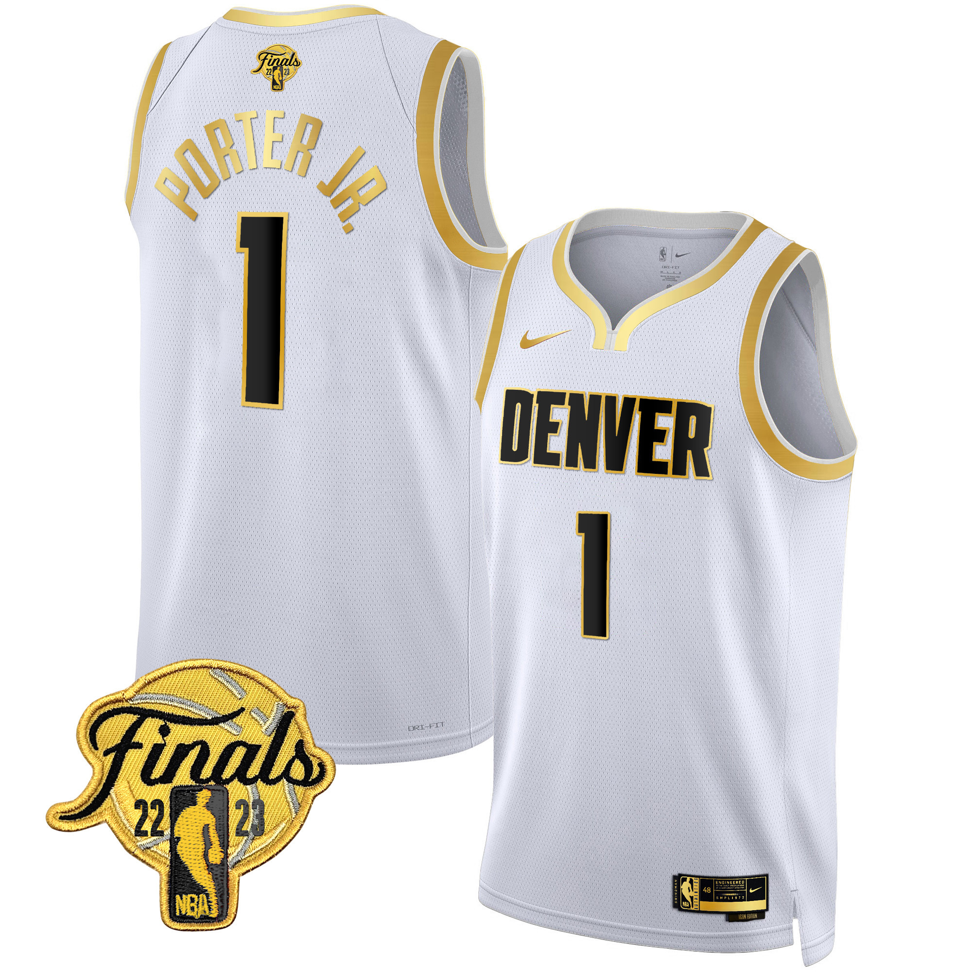 Porter Jr. Men's Denver Nuggets 2023 Finals Patch Collection V2 White Gold Jersey - All Stitched