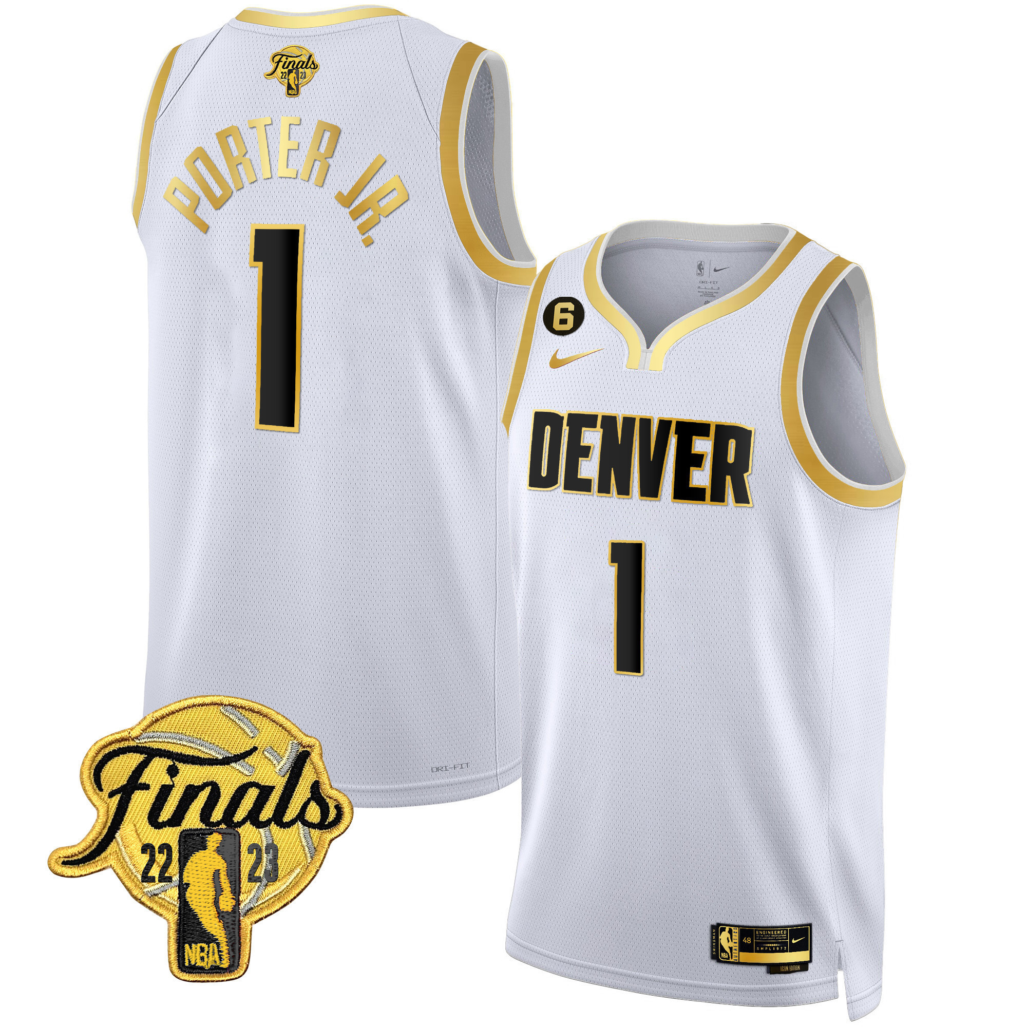 Porter Jr. Men's Denver Nuggets 2023 Finals Patch Collection White Gold Jersey - All Stitched
