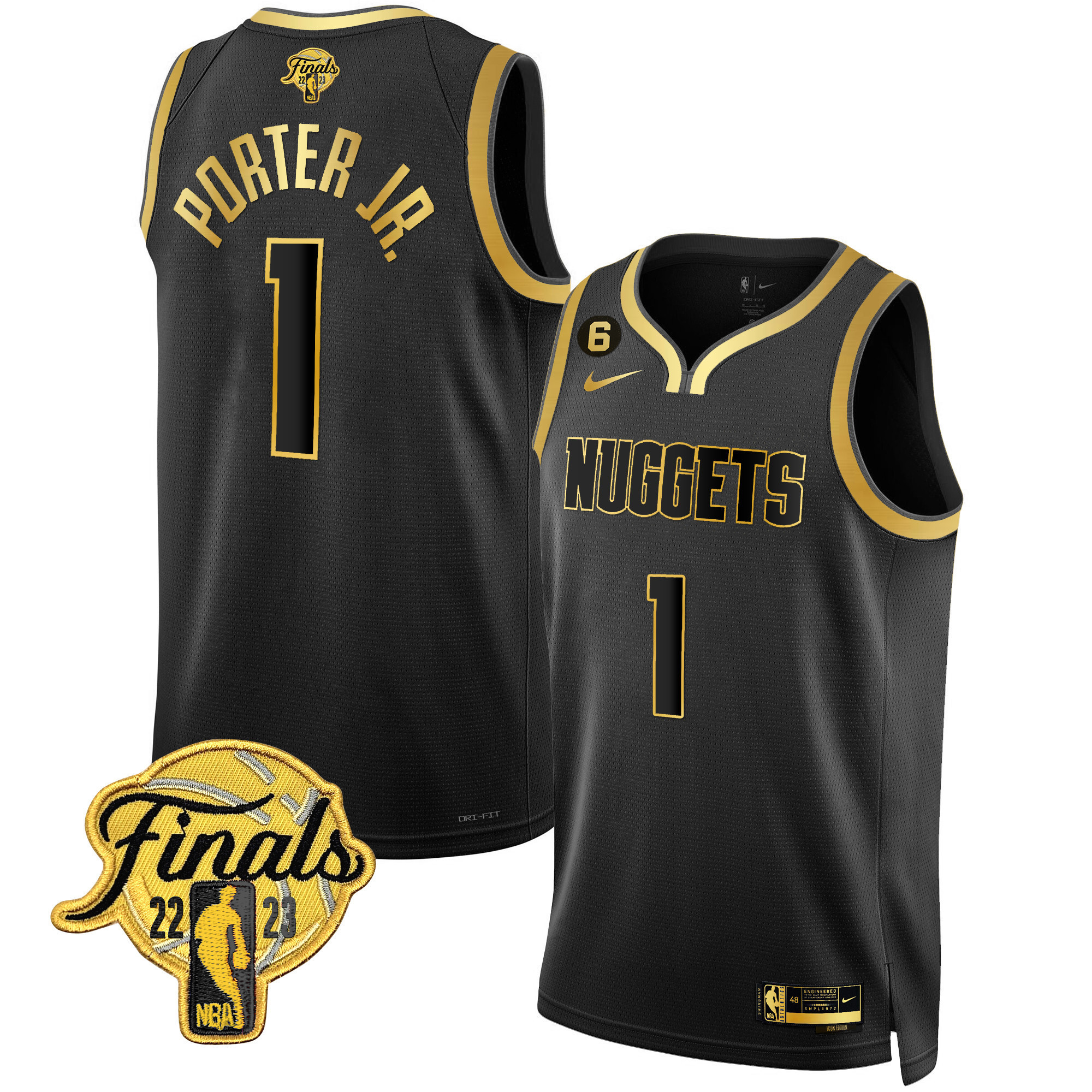 Porter Jr. Men's Denver Nuggets 2023 Finals Patch Gold Black Gold Jersey - All Stitched