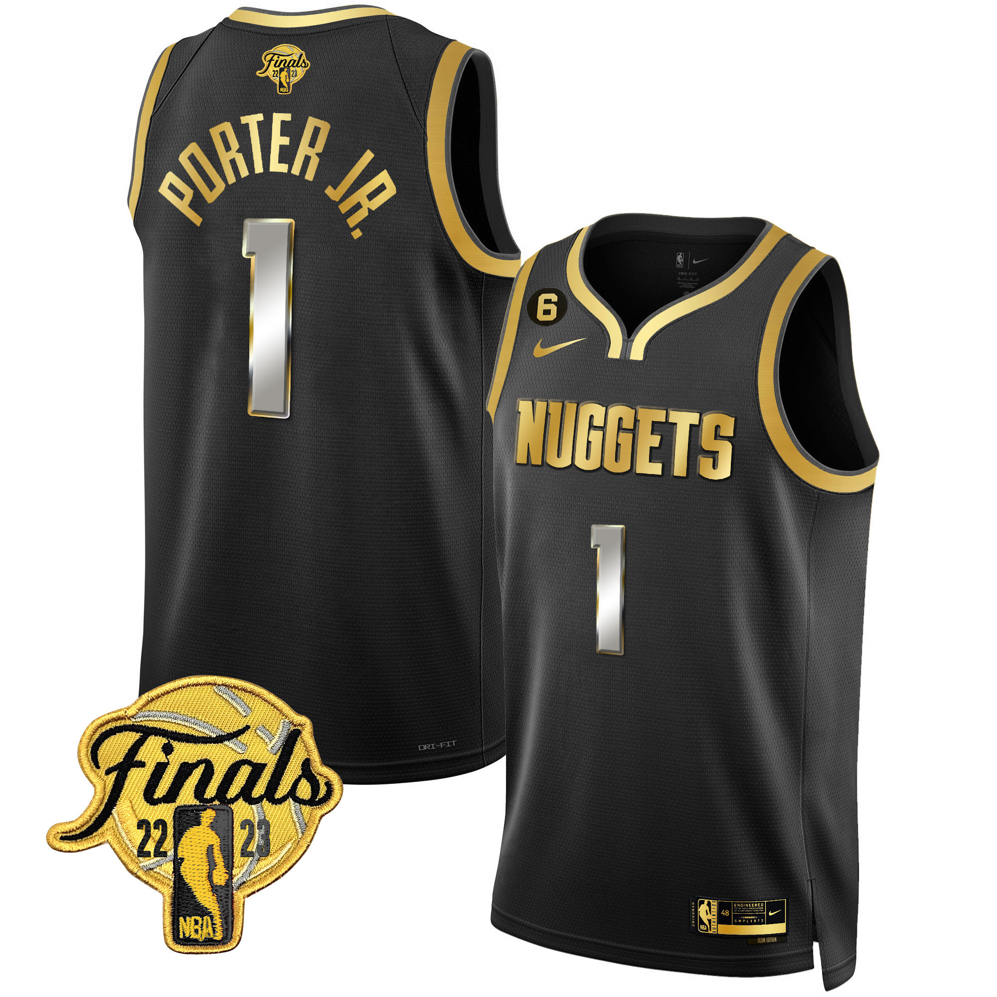 Porter Jr. Men's Denver Nuggets 2023 Finals Patch Gold Black Limited Jersey - All Stitched