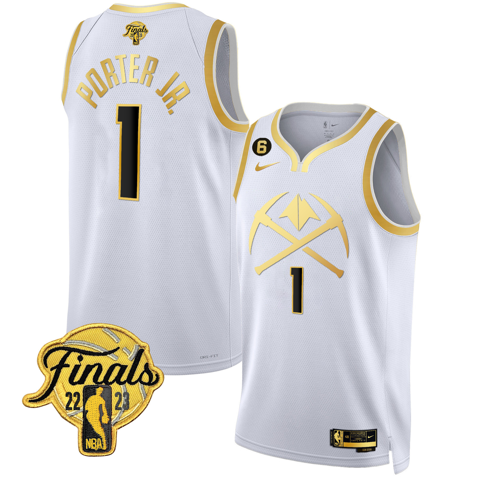 Porter Jr. Men's Denver Nuggets 2023 Finals Patch Gold Special V2 White Gold Jersey - All Stitched