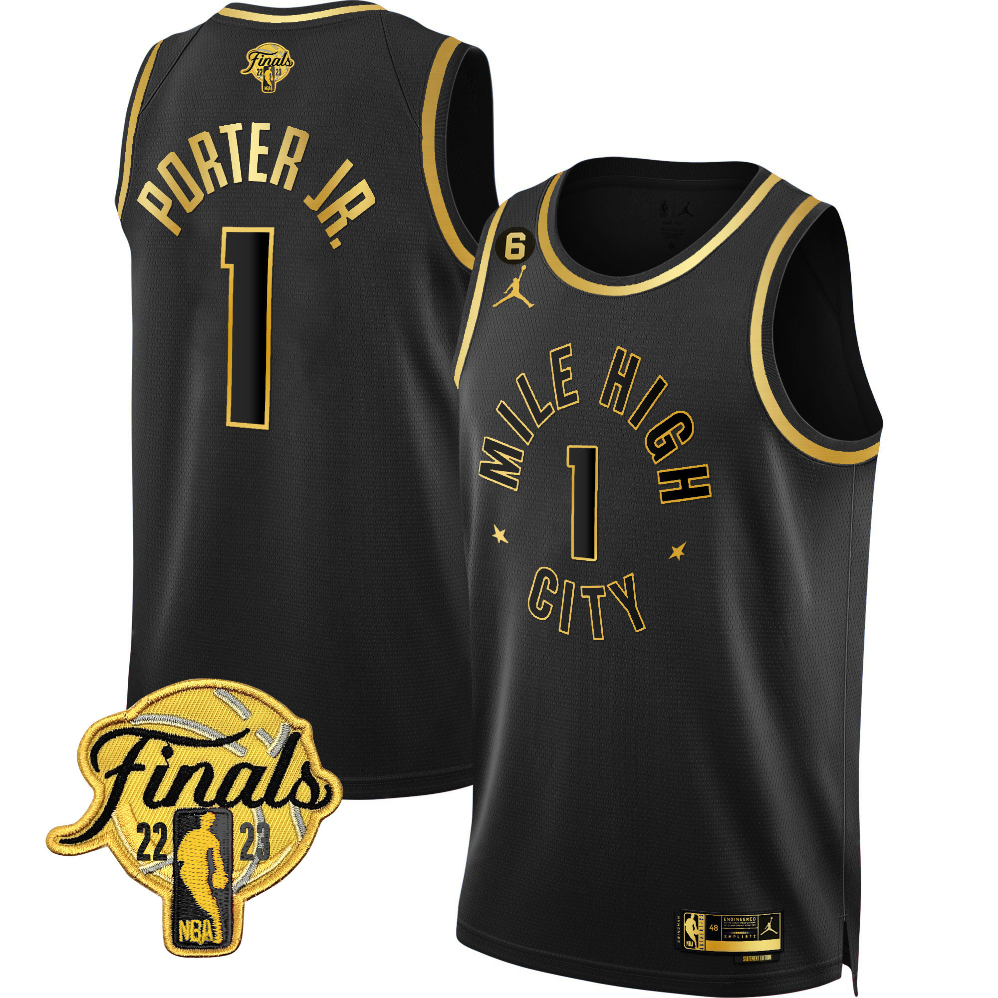 Porter Jr. Men's Denver Nuggets 2023 Finals Patch Gold Statement Black Jersey - All Stitched