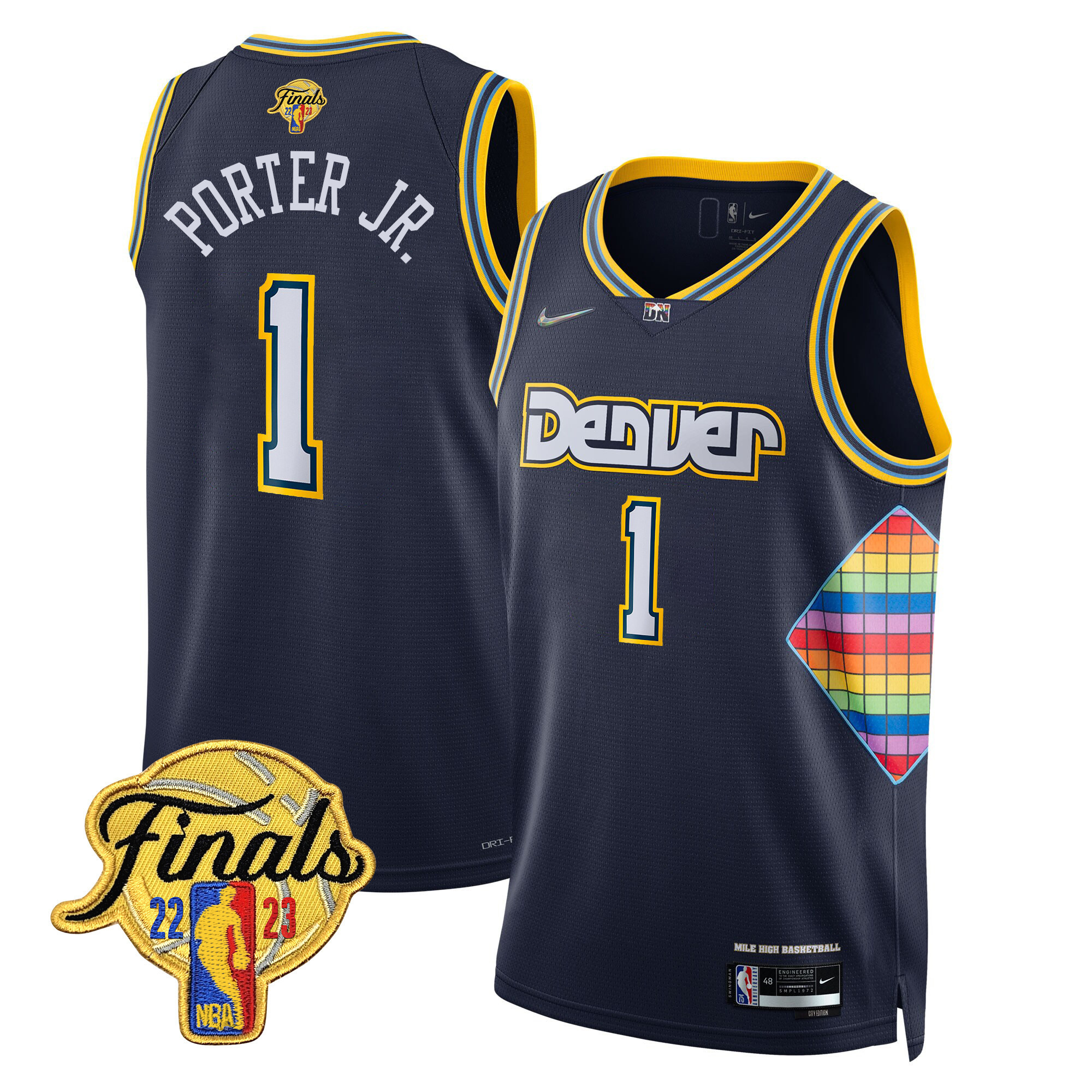 Porter Jr. Men's Denver Nuggets 2023 Finals Patch Gold Trim City Navy Jersey - All Stitched