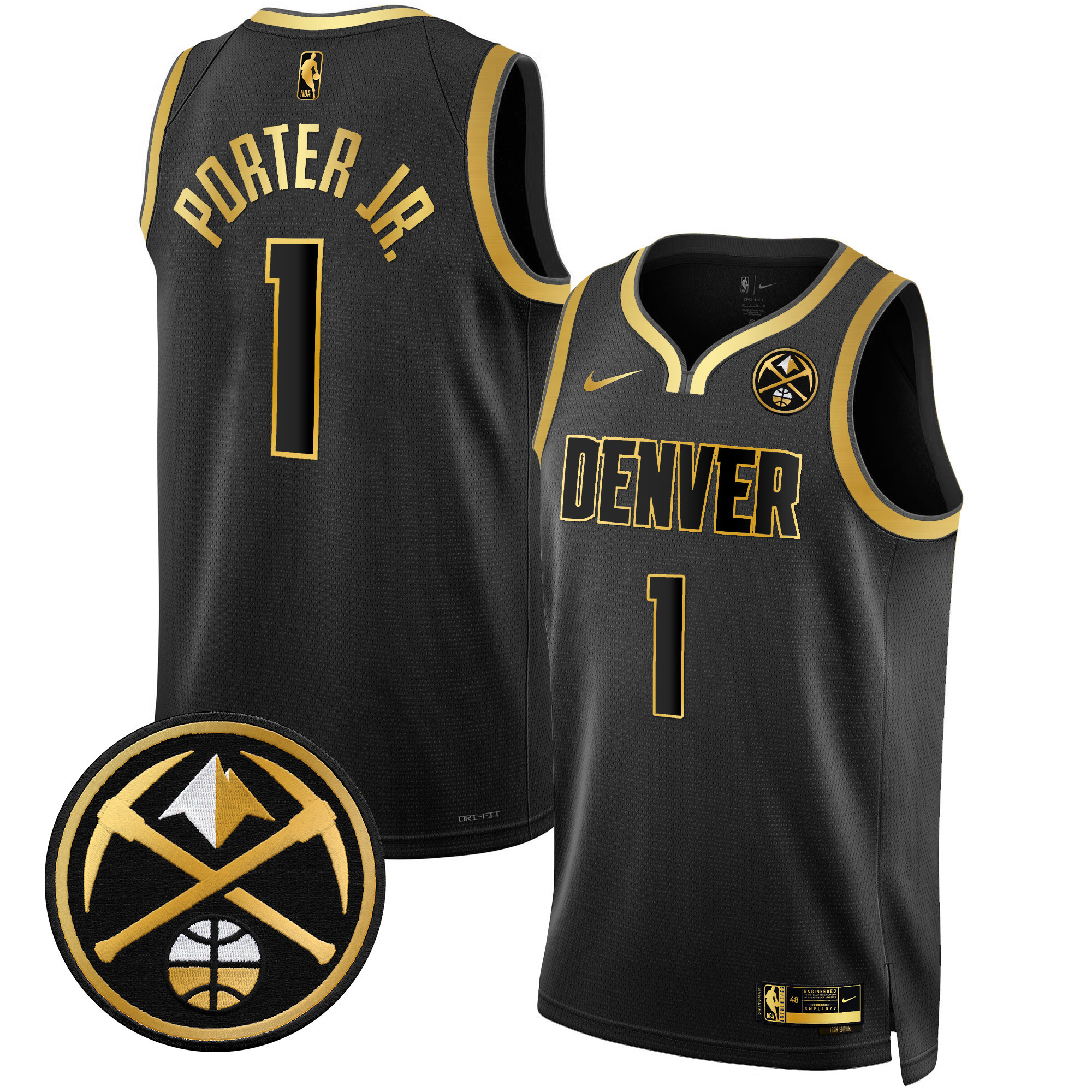 Porter Jr. Men's Denver Nuggets Swingman Black Gold Jersey - All Stitched