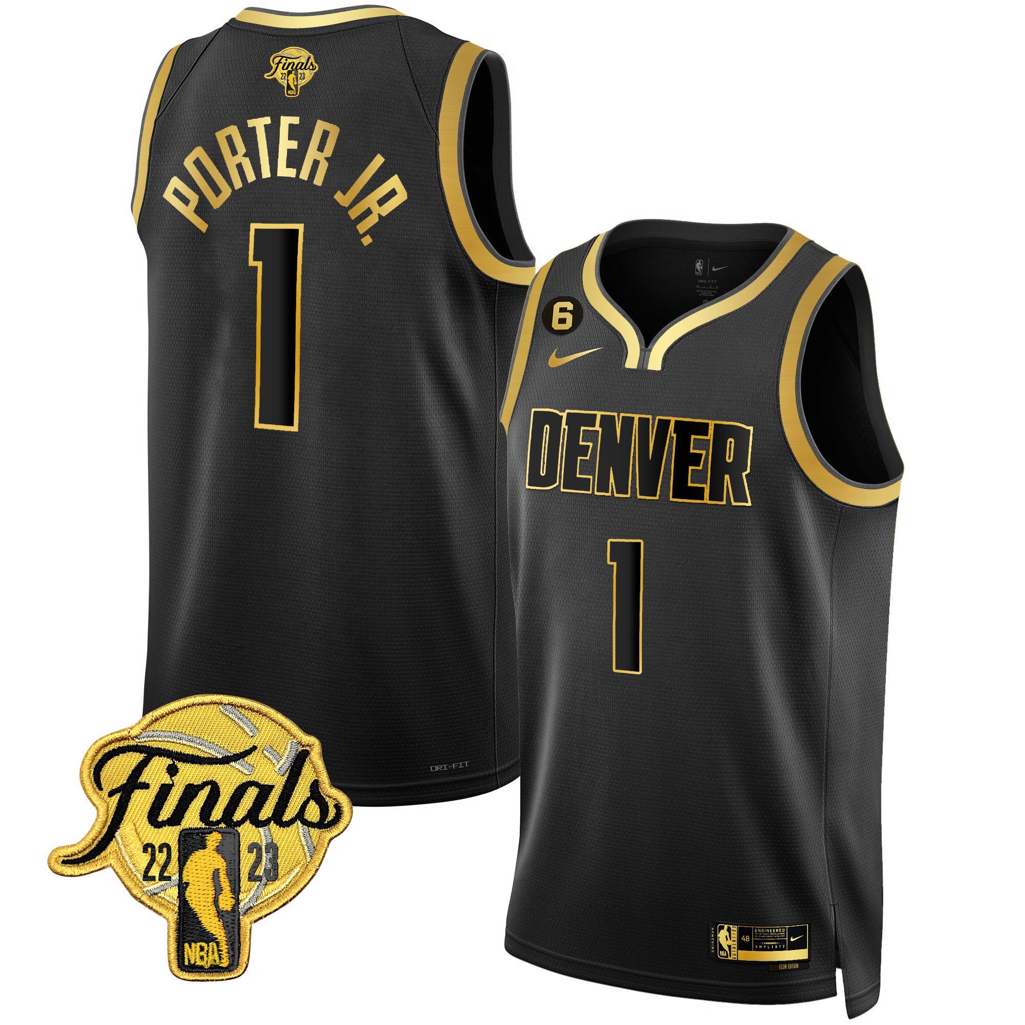 Porter Jr. Youth's Denver Nuggets 2023 Finals Patch Collection Black Gold Jersey - All Stitched