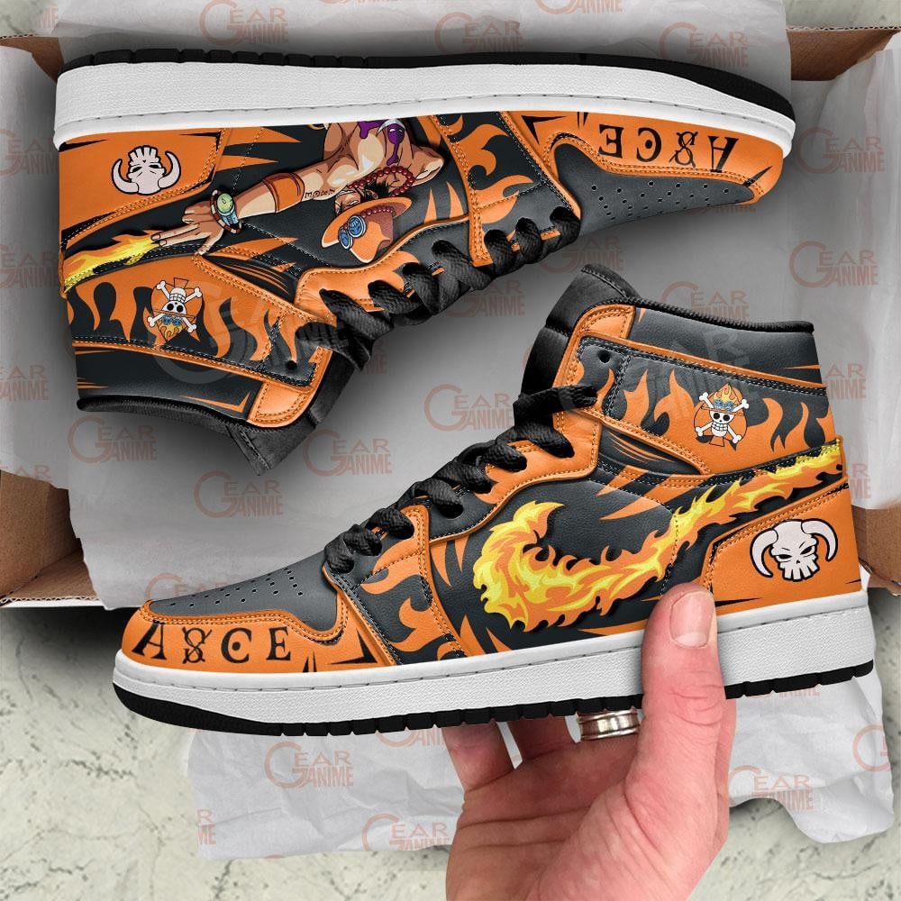 Portgas D Ace Fire Fist JD1s Sneakers Anime One Piece Shoes, Air Jordan Hightop