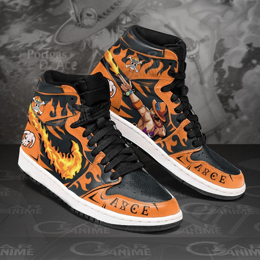 Portgas D Ace Fire Fist JD1s Sneakers Anime One Piece Shoes, Air Jordan Hightop