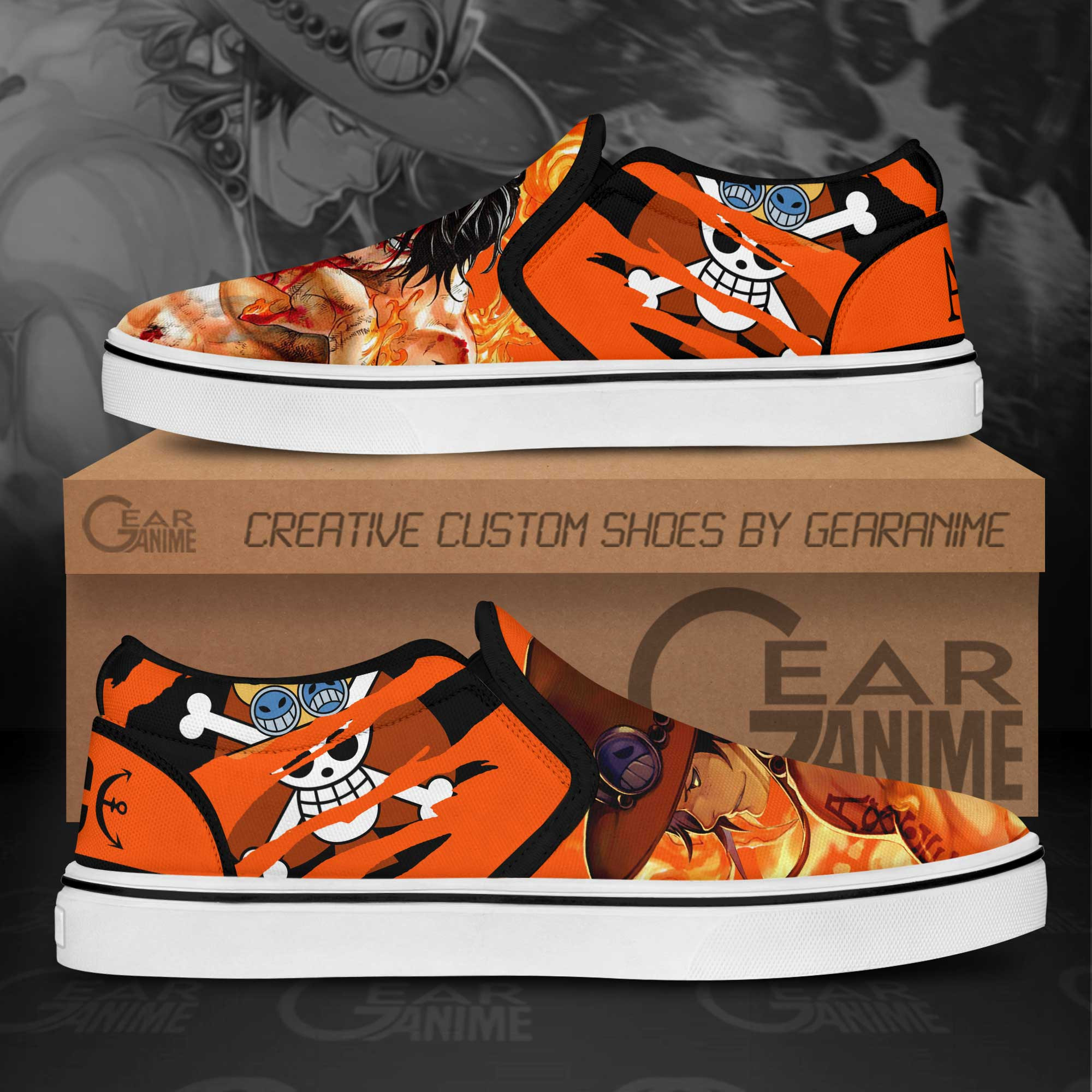 Portgas D Ace Slip-On Shoes Canvas One Piece Custom Anime Shoes