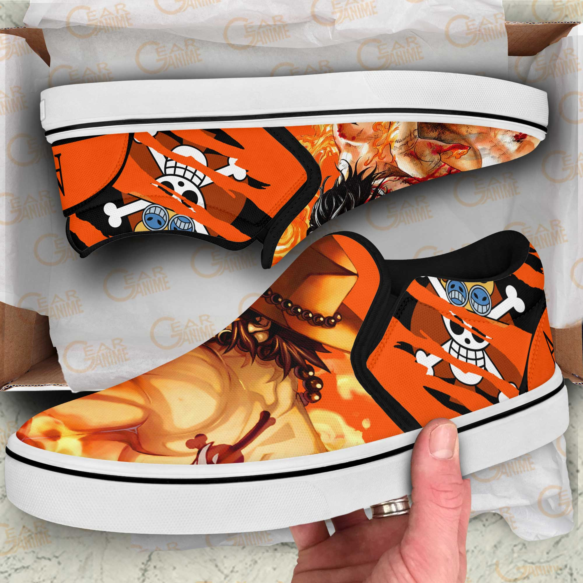 Portgas D Ace Slip-On Shoes Canvas One Piece Custom Anime Shoes