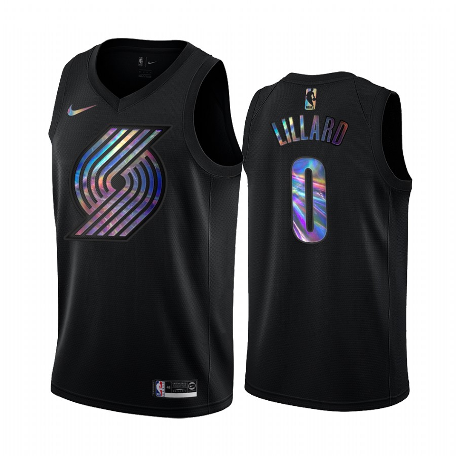 Portland Trail Blazers Damian Lillard #0 Jersey Iridescent HWC Collection Black 2021 Limited