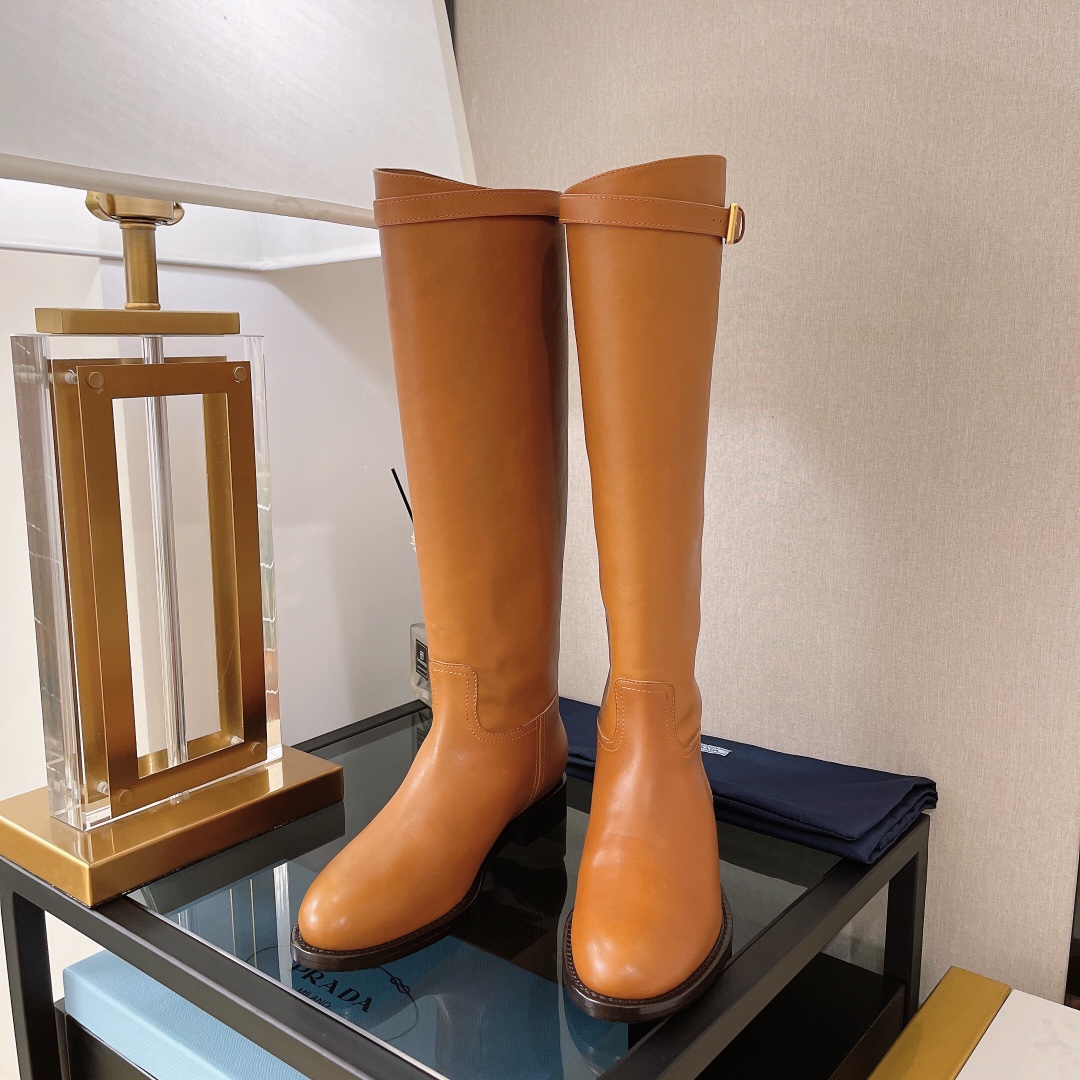 Prada 30 Logo-Embossed Knee Boots Brown For Women PRD 1W175M_34A_F0046_F_D030