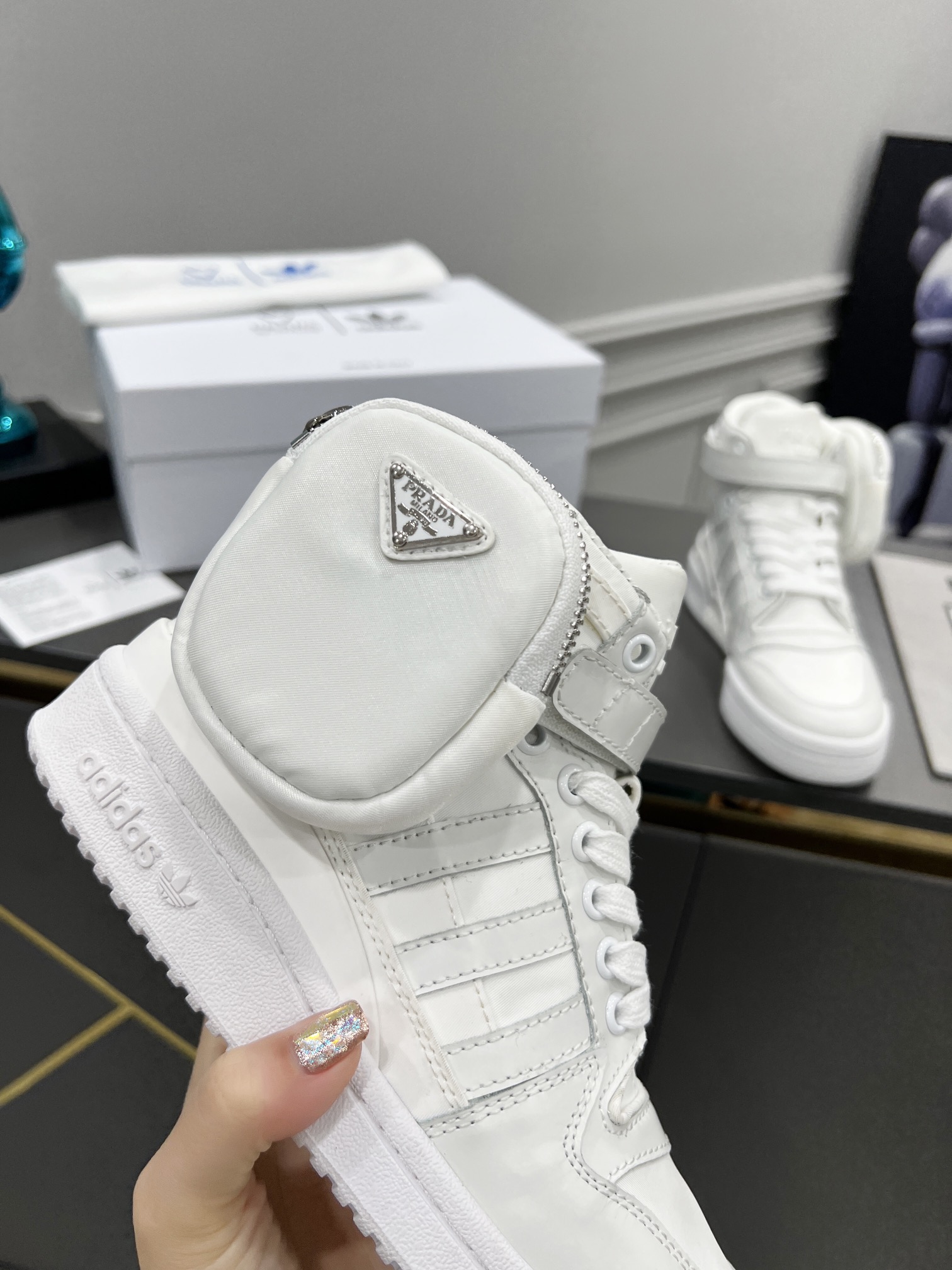 Prada Adidas For Prada Re-Nylon Forum High Top Sneakers White For Women 1.6in/40mm PRD 2TG193_3LJX_F01CD