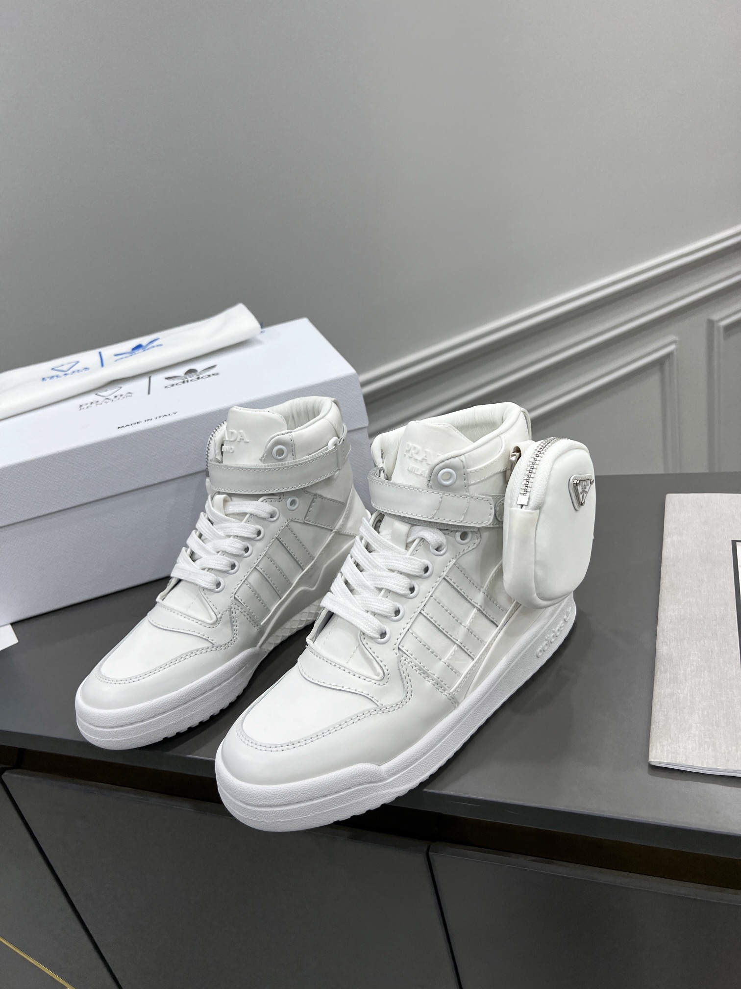 Prada Adidas For Prada Re-Nylon Forum High Top Sneakers White For Women 1.6in/40mm PRD 2TG193_3LJX_F01CD