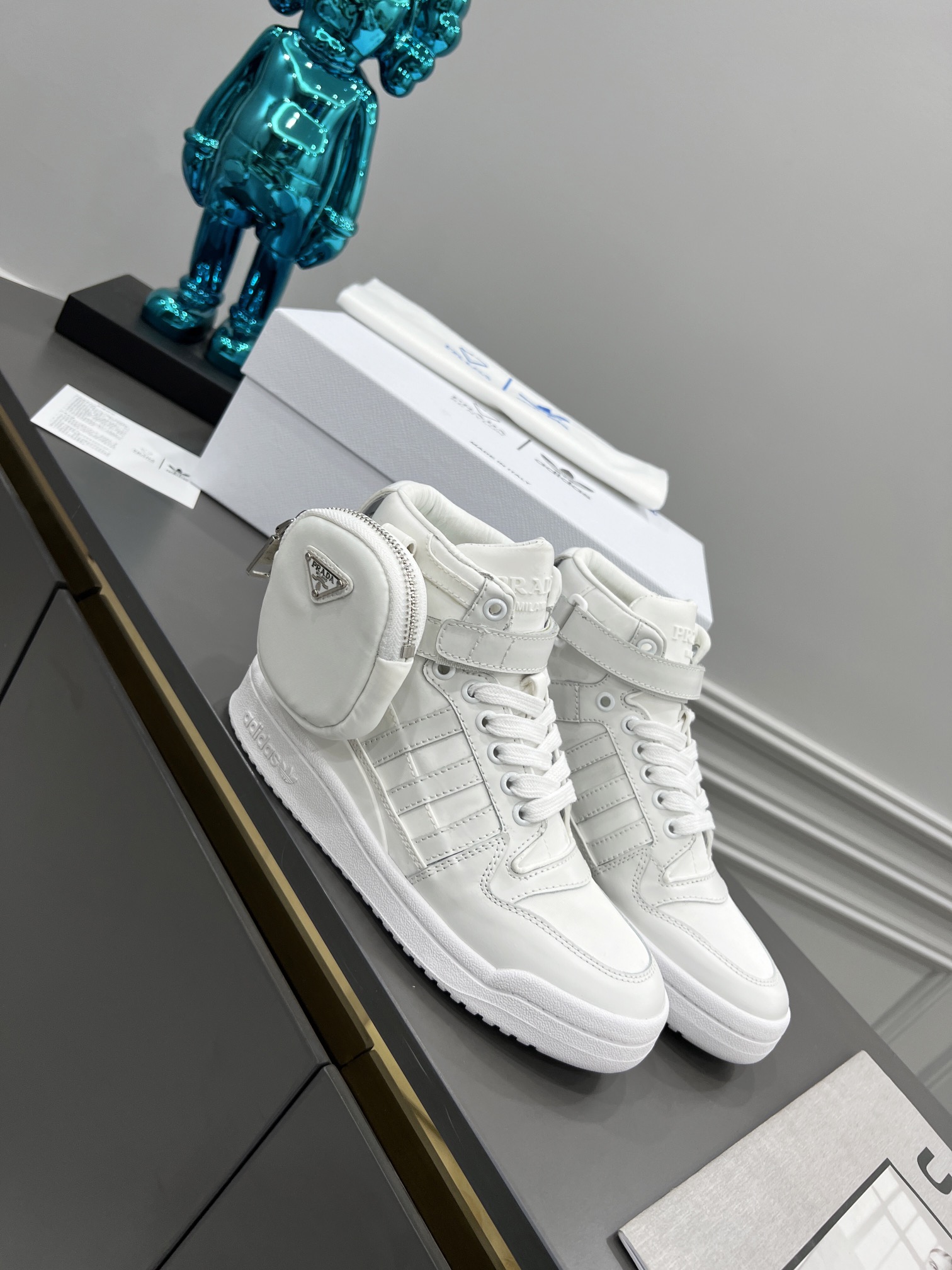Prada Adidas For Prada Re-Nylon Forum High Top Sneakers White For Women 1.6in/40mm PRD 2TG193_3LJX_F01CD