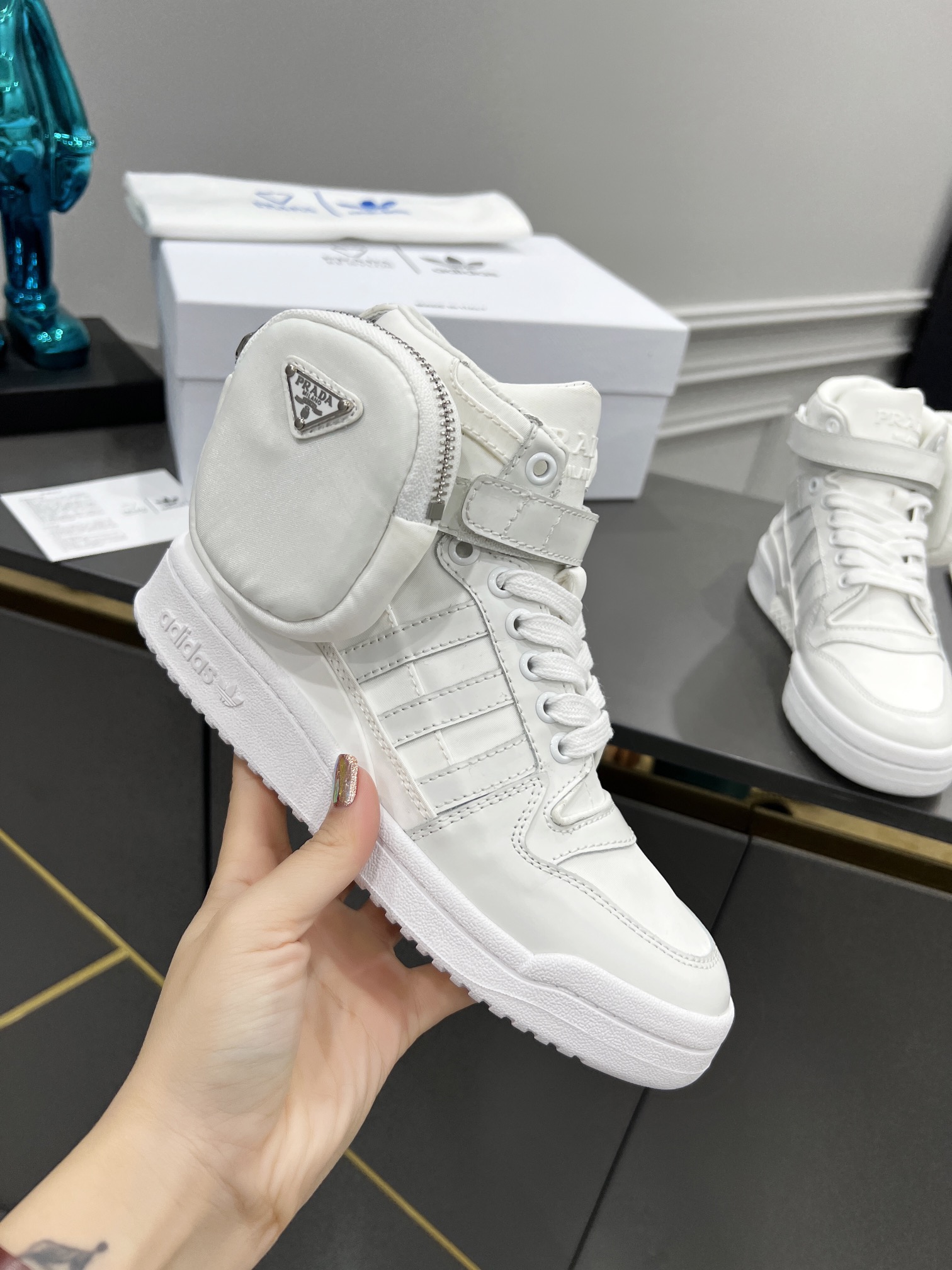 Prada Adidas For Prada Re-Nylon Forum High Top Sneakers White For Women 1.6in/40mm PRD 2TG193_3LJX_F01CD