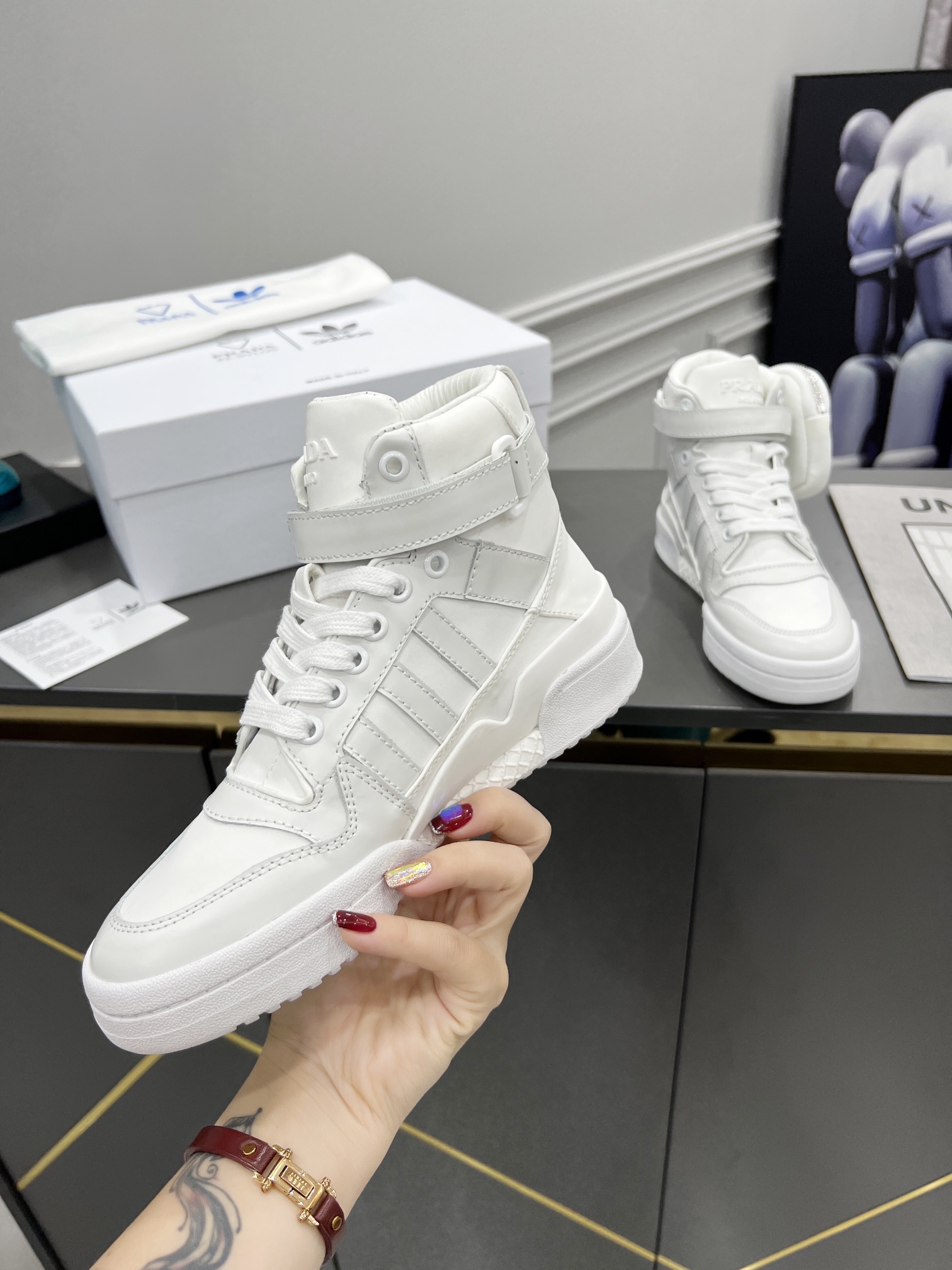 Prada Adidas For Prada Re-Nylon Forum High Top Sneakers White For Women 1.6in/40mm PRD 2TG193_3LJX_F01CD