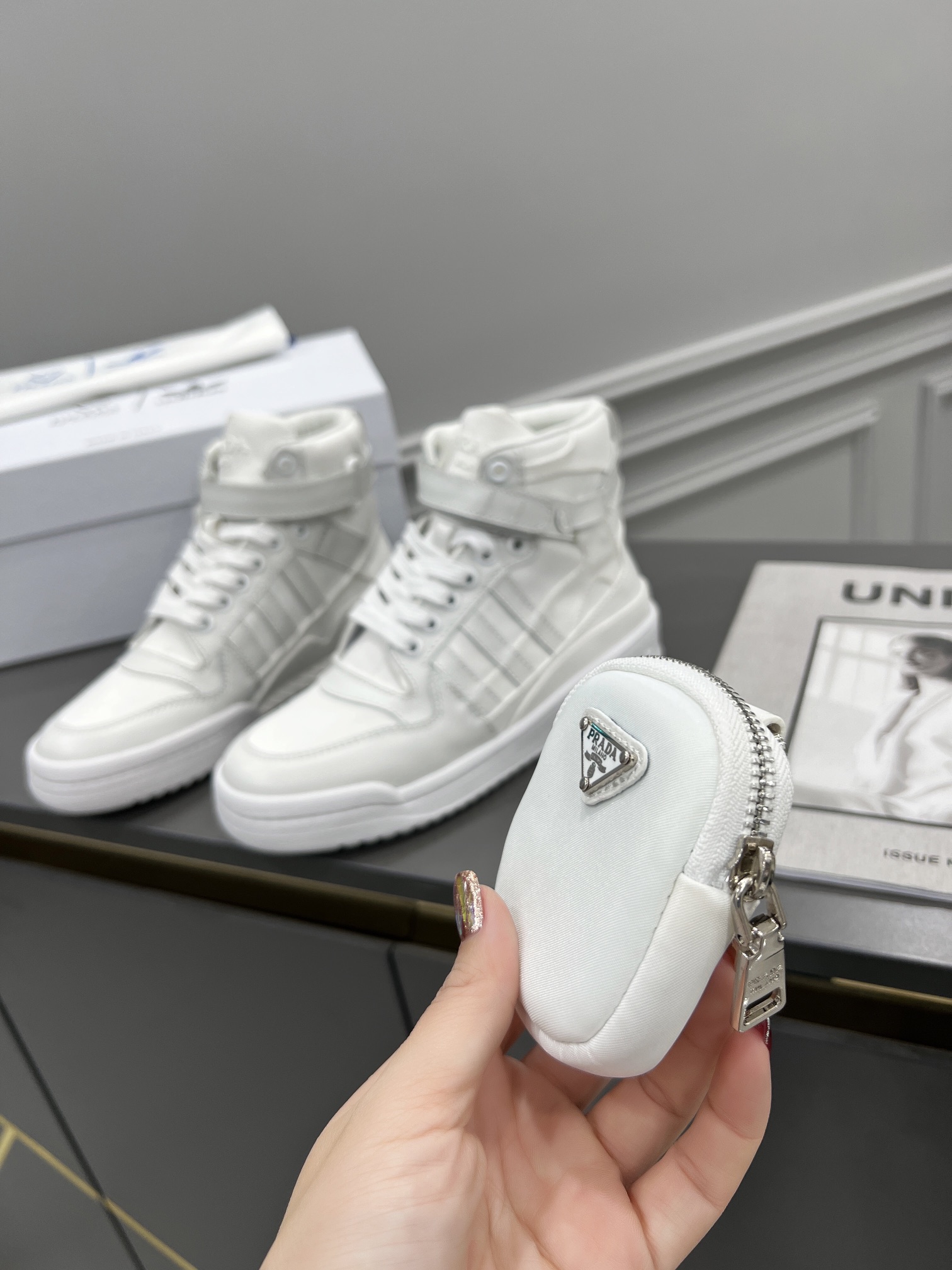 Prada Adidas For Prada Re-Nylon Forum High Top Sneakers White For Women 1.6in/40mm PRD 2TG193_3LJX_F01CD