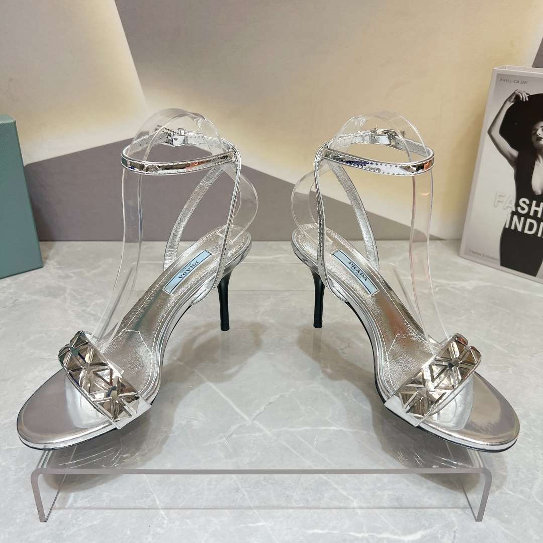 Prada Ankle Strap Pumps Silver For Women