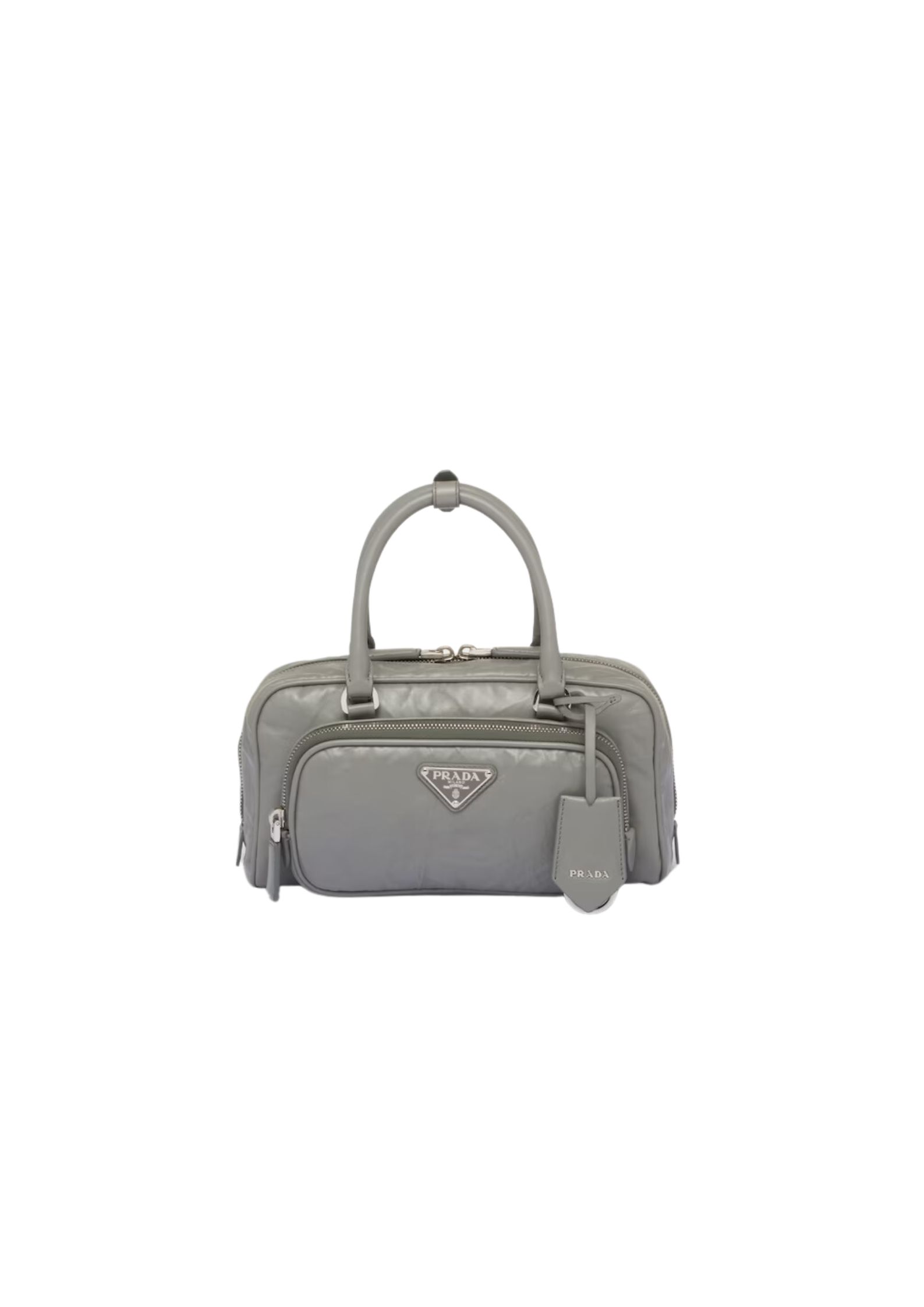 Prada Antique Nappa Multi-Pocket Top-Handle Bag In Grey/Black For Women 9.5 in/ 24cm 1BB099_UVL_F0480_V_T2O