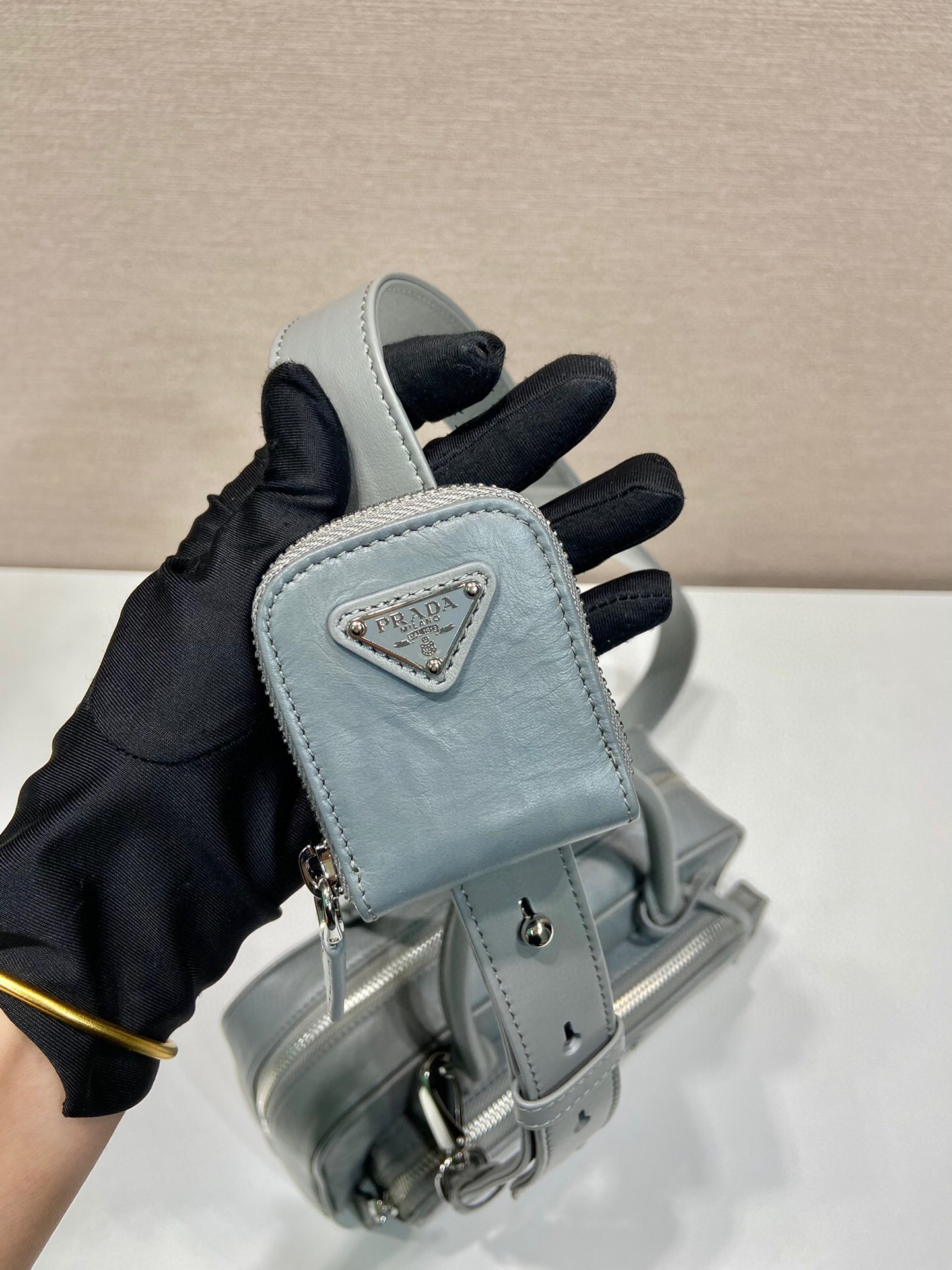 Prada Antique Nappa Multi-Pocket Top-Handle Bag In Grey/Black For Women 9.5 in/ 24cm 1BB099_UVL_F0480_V_T2O