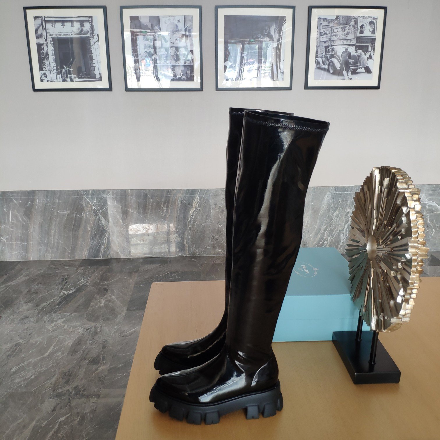 Prada Boots Shiny Black For Women 2.17in/55mm PRD