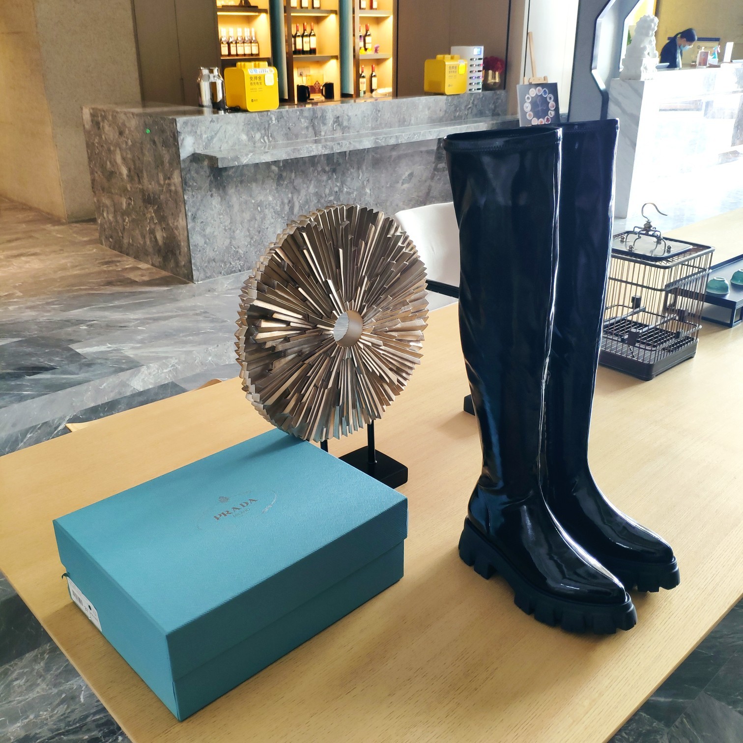 Prada Boots Shiny Black For Women 2.17in/55mm PRD