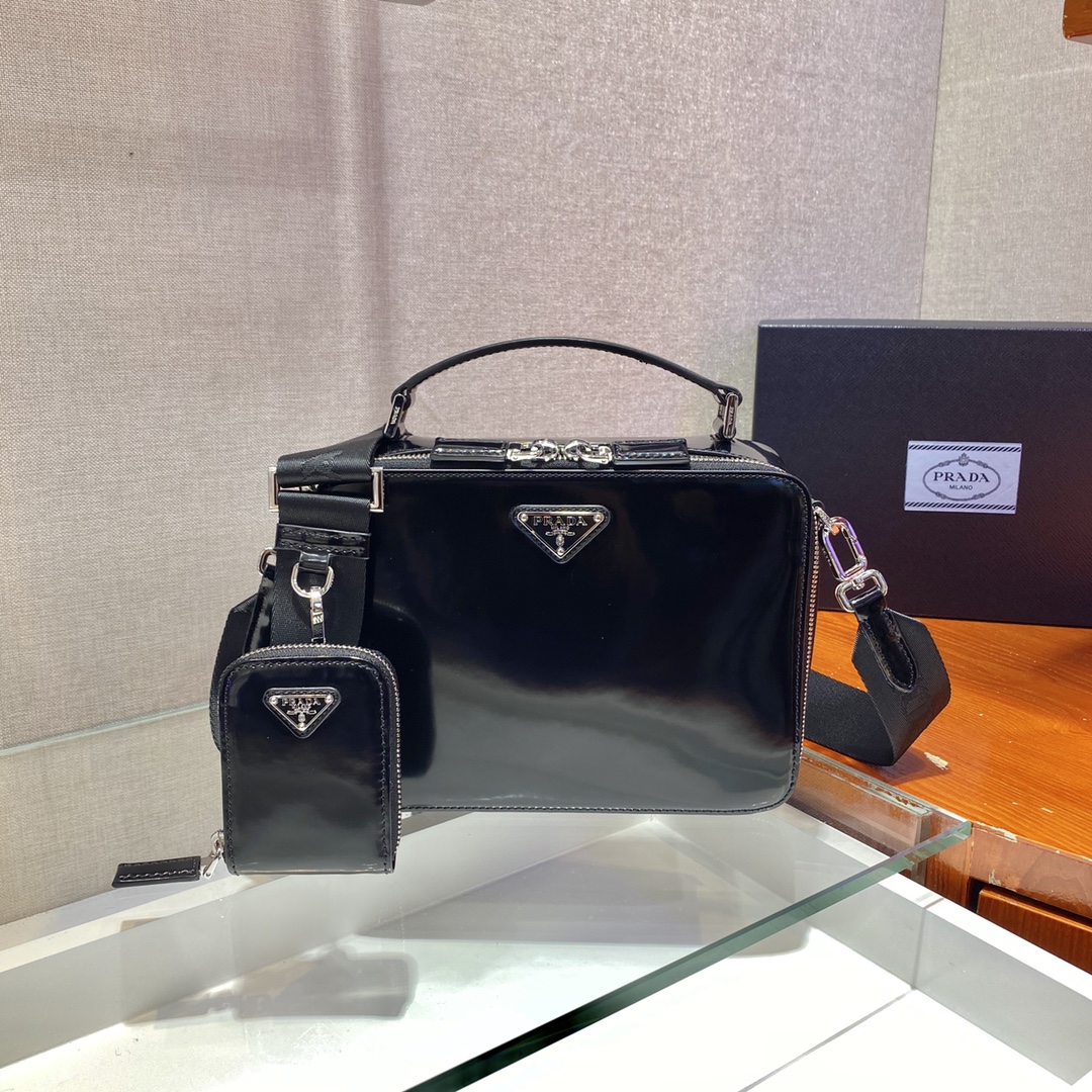 Prada Brique Saffiano Bag Black For Women, Women’s Bags 8.6in/22cm 2VH069_9Z2_F0002_V_YMI