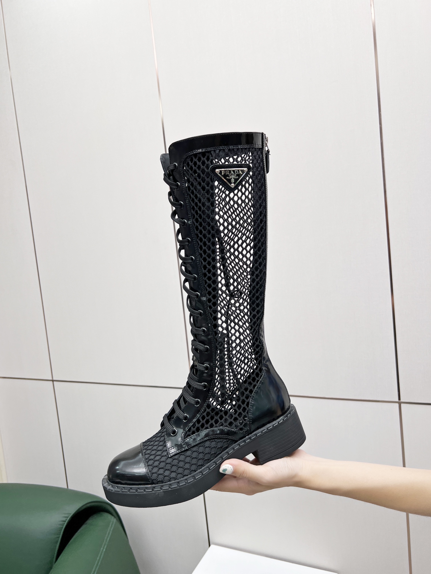 Prada Brushed And Mesh Boots Black For Women PRD 1W907M_3LK5_F0002_F_B050