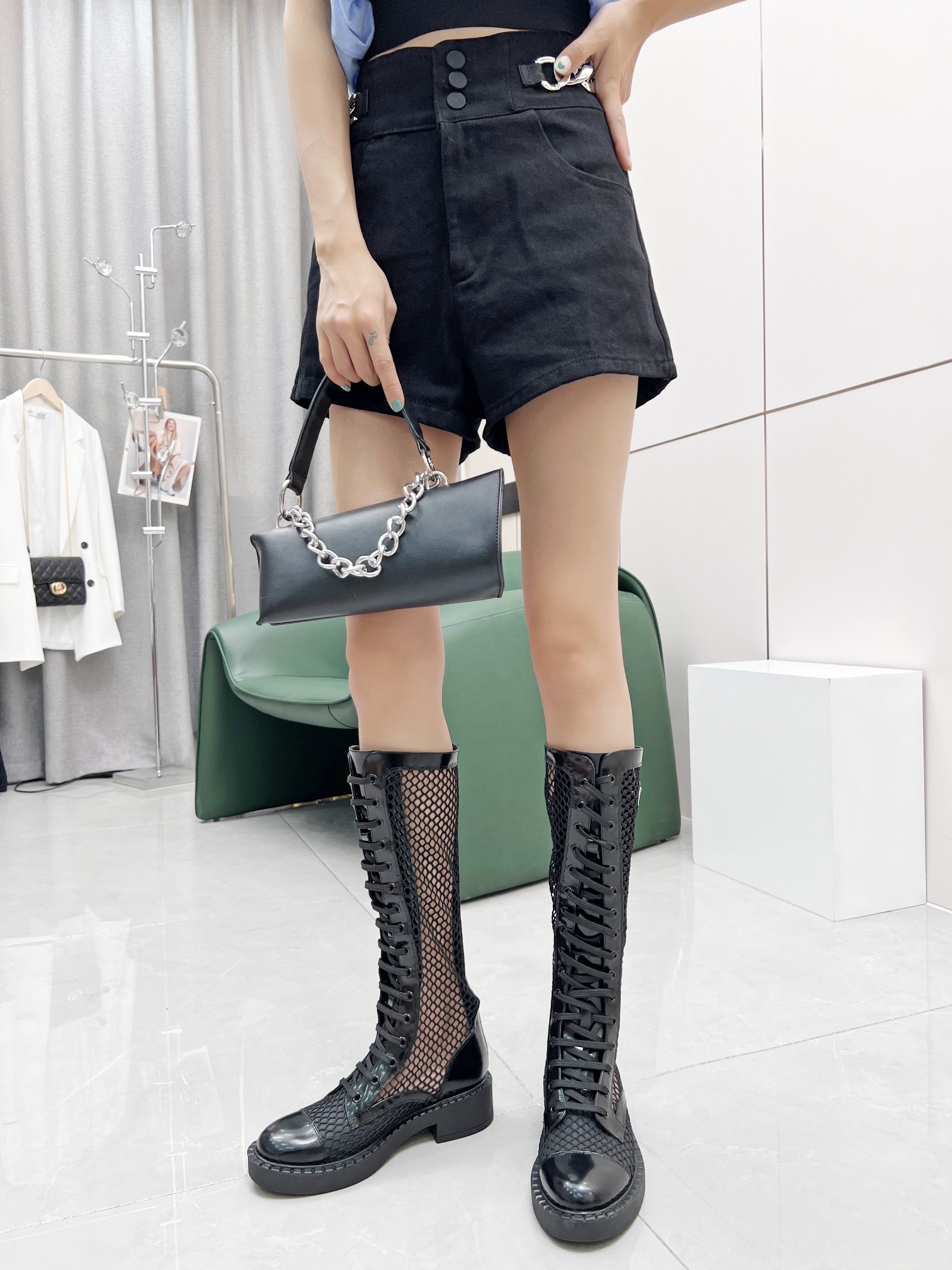 Prada Brushed And Mesh Boots Black For Women PRD 1W907M_3LK5_F0002_F_B050