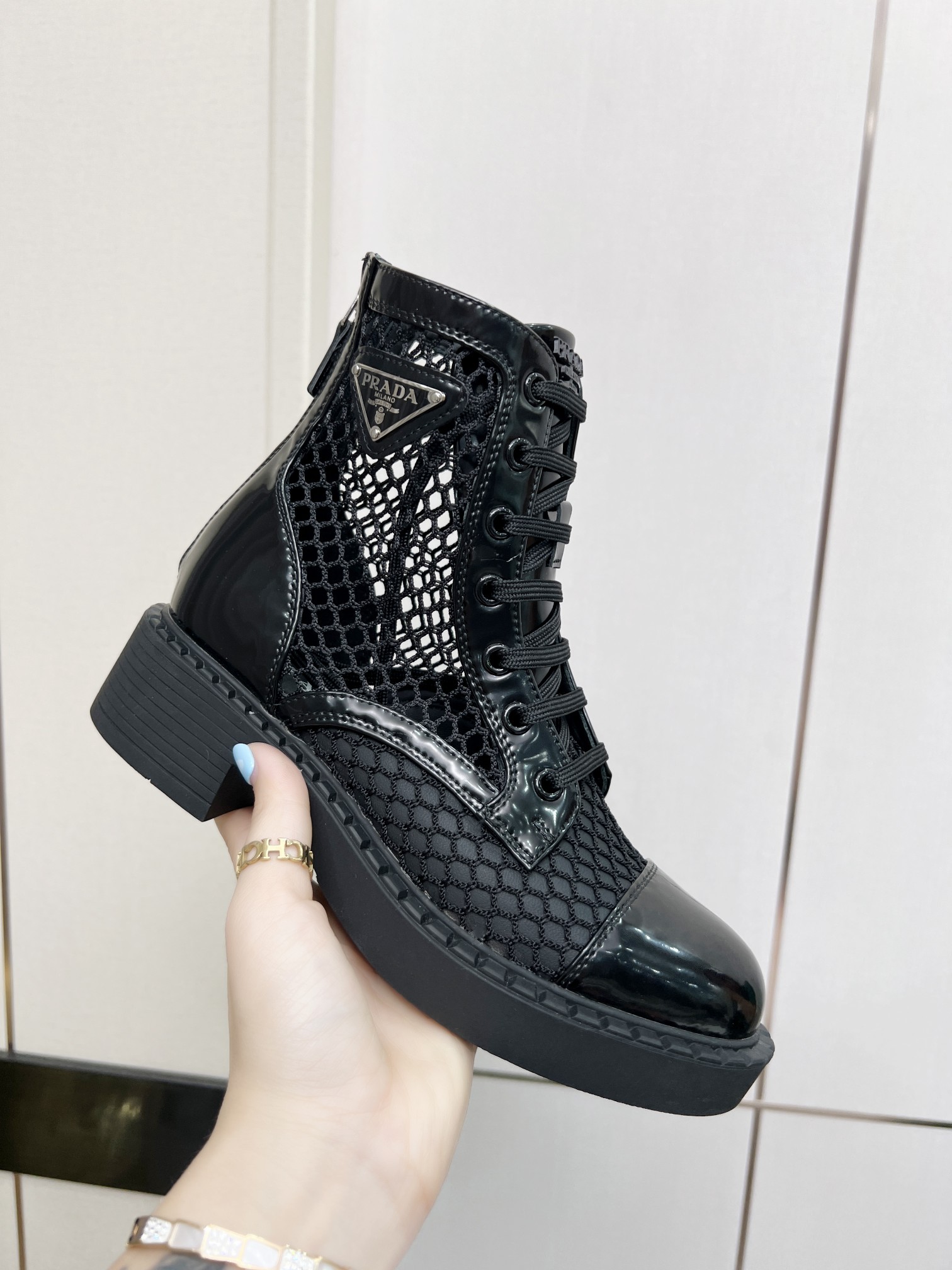 Prada Brushed And Mesh Boots Black For Women PRD SN_31C8C986868E