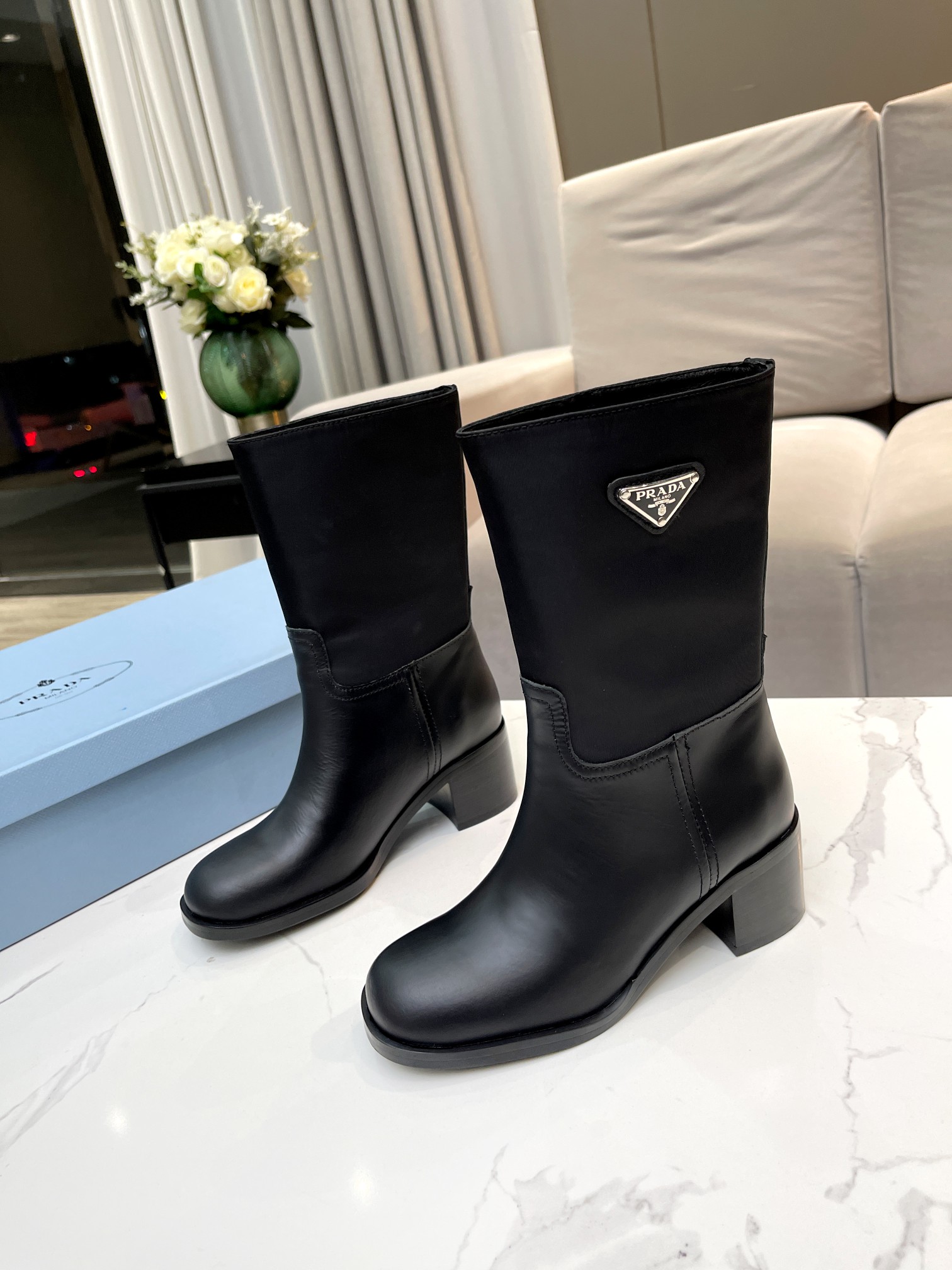 Prada Brushed And Nylon Booties Black For Women 2.2in/55mm PRD