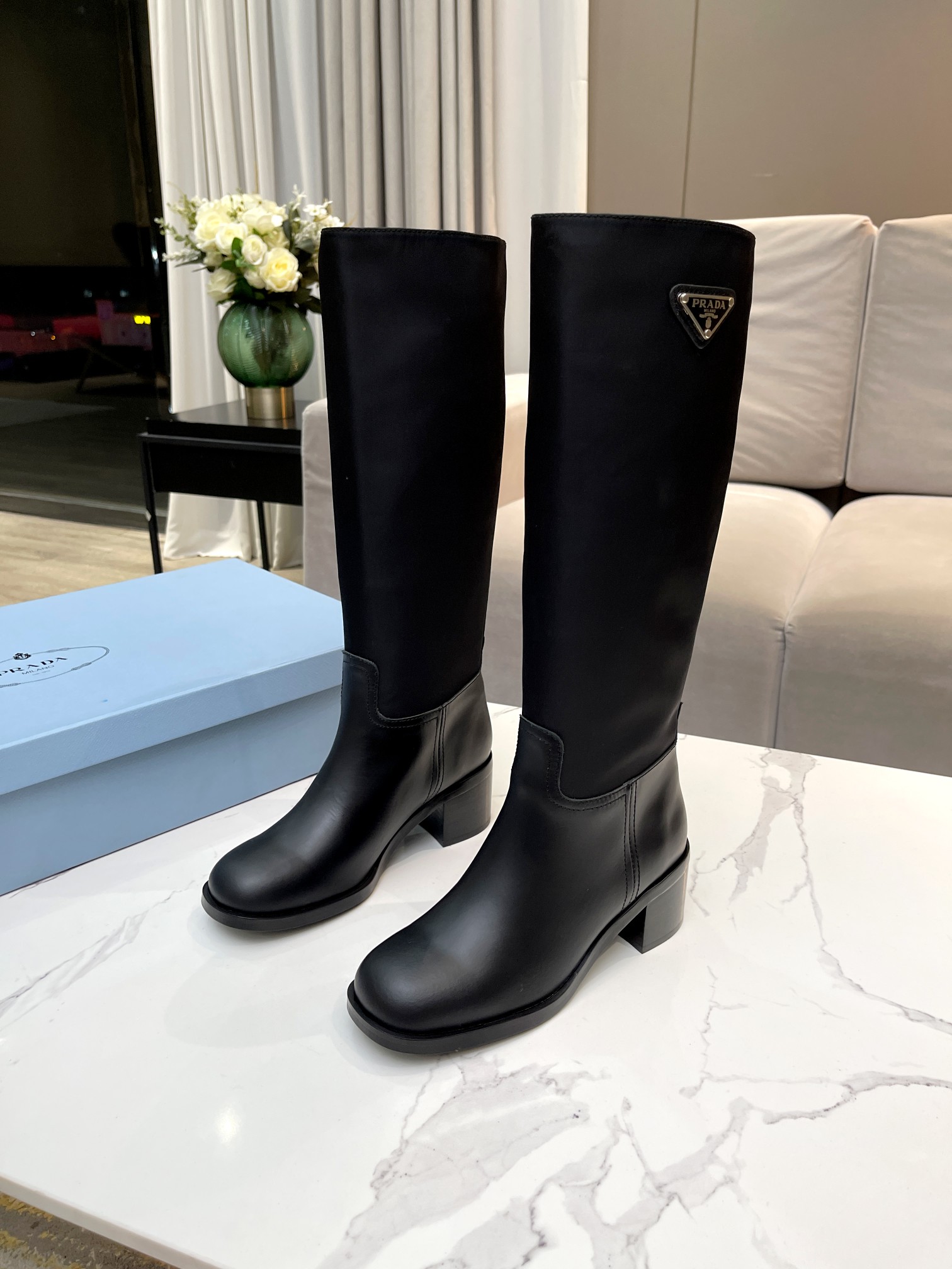 Prada Brushed And Nylon Boots Black For Women 2.2in/55mm PRD 1W411M_3LFU_F0002_F_055