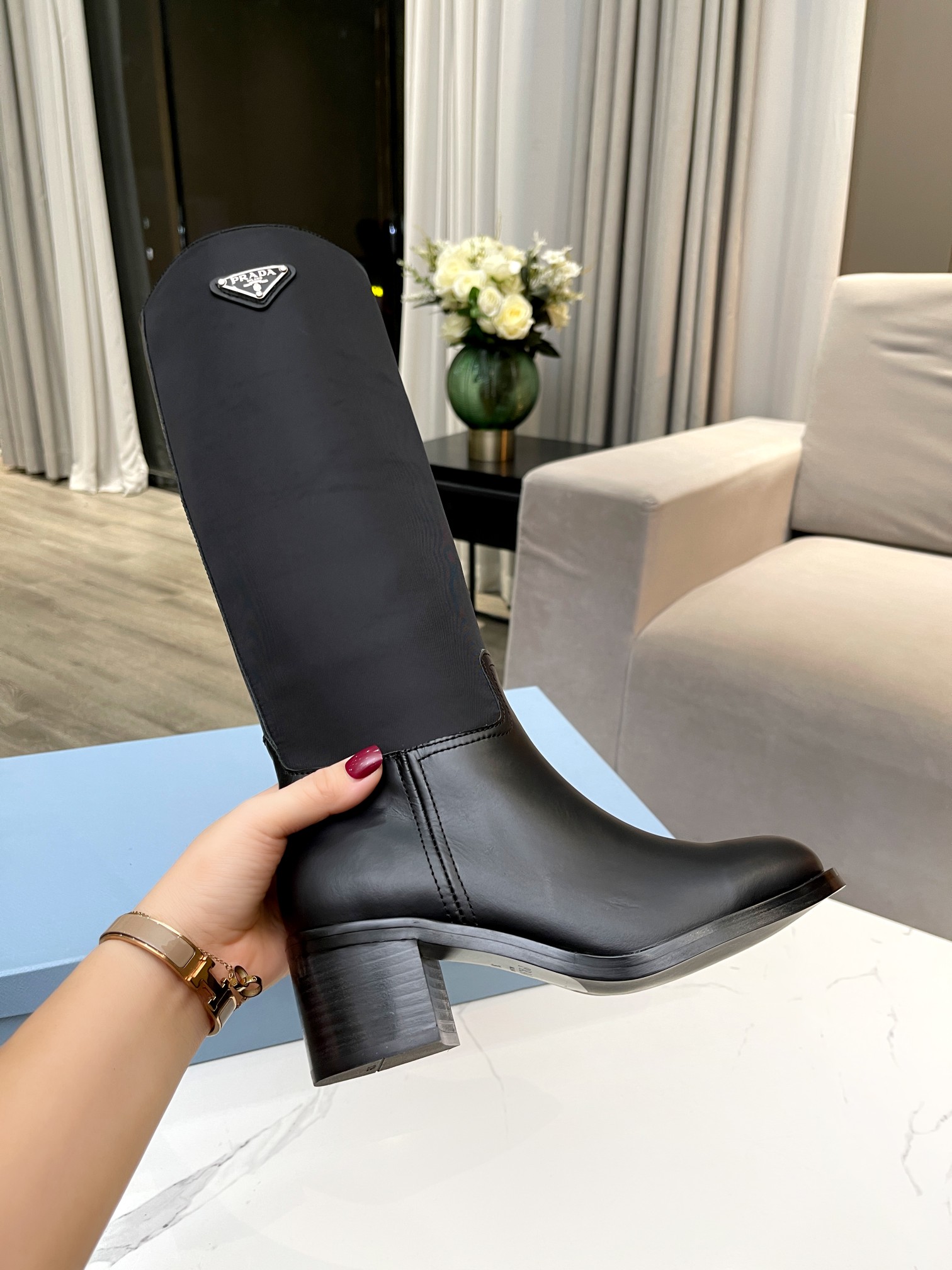 Prada Brushed And Nylon Boots Black For Women 2.2in/55mm PRD 1W411M_3LFU_F0002_F_055