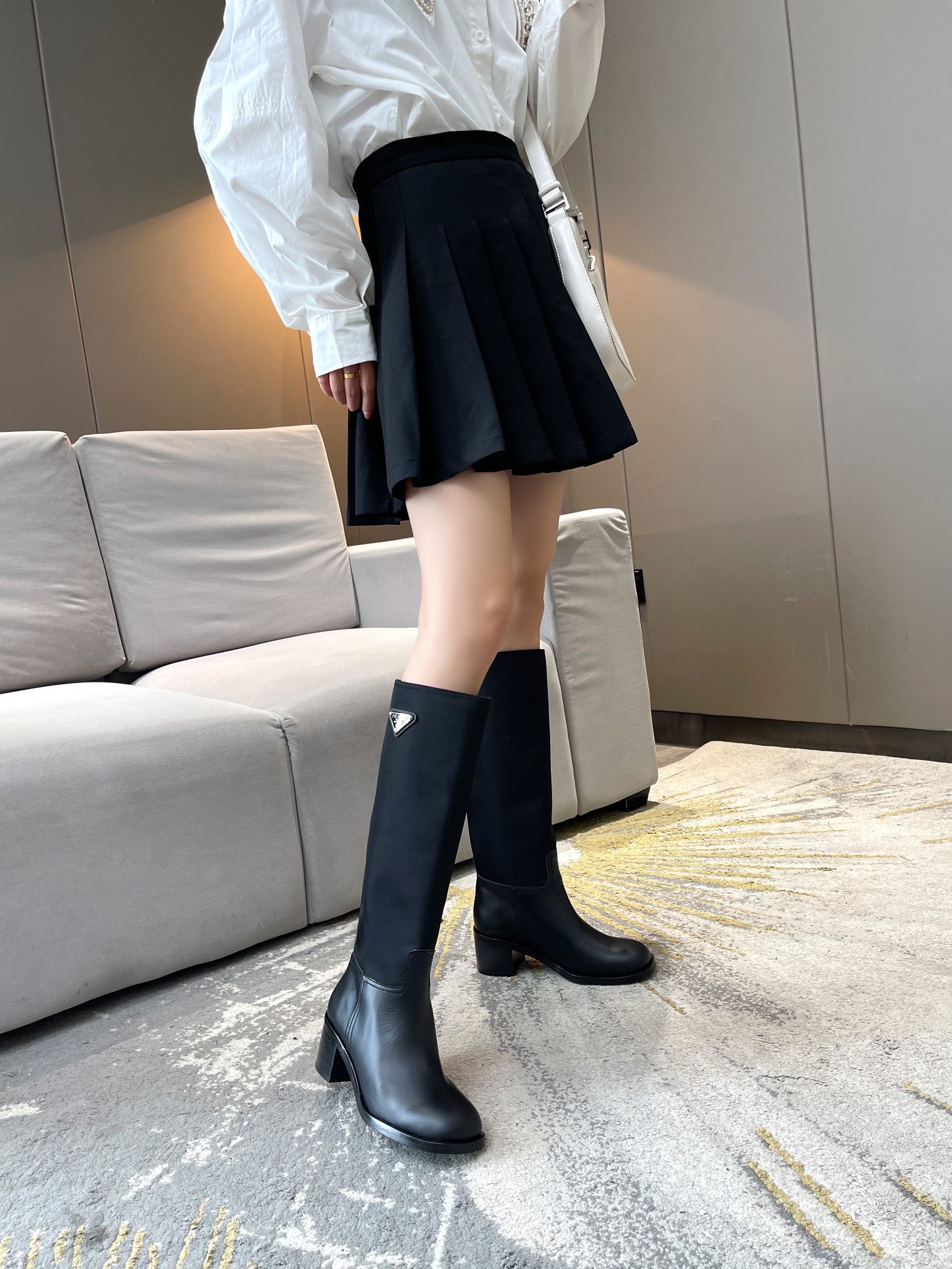 Prada Brushed And Nylon Boots Black For Women 2.2in/55mm PRD 1W411M_3LFU_F0002_F_055