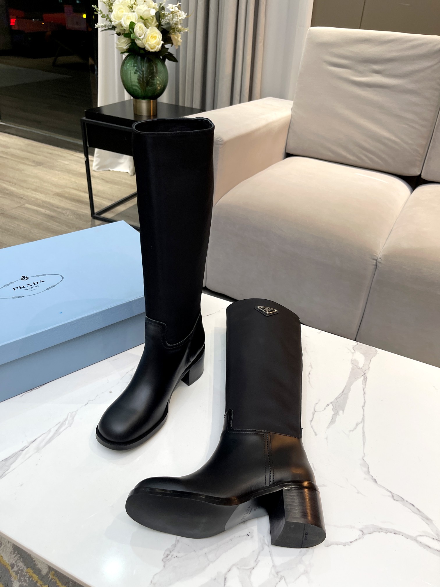 Prada Brushed And Nylon Boots Black For Women 2.2in/55mm PRD 1W411M_3LFU_F0002_F_055