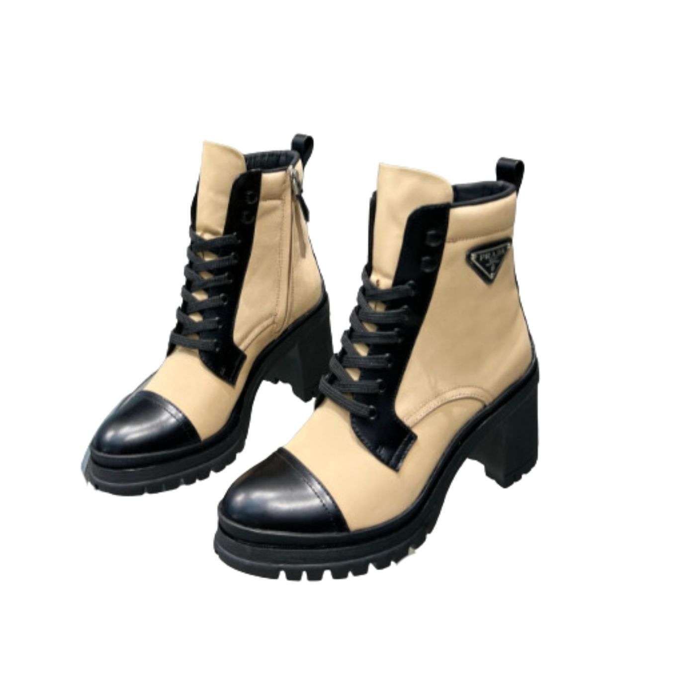 Prada Brushed And Nylon Laced Boots Beige For Women