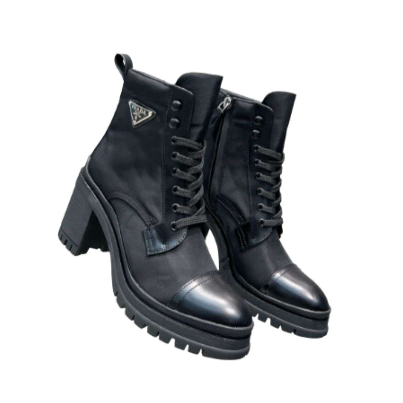 Prada Brushed And Nylon Laced Boots Black For Women