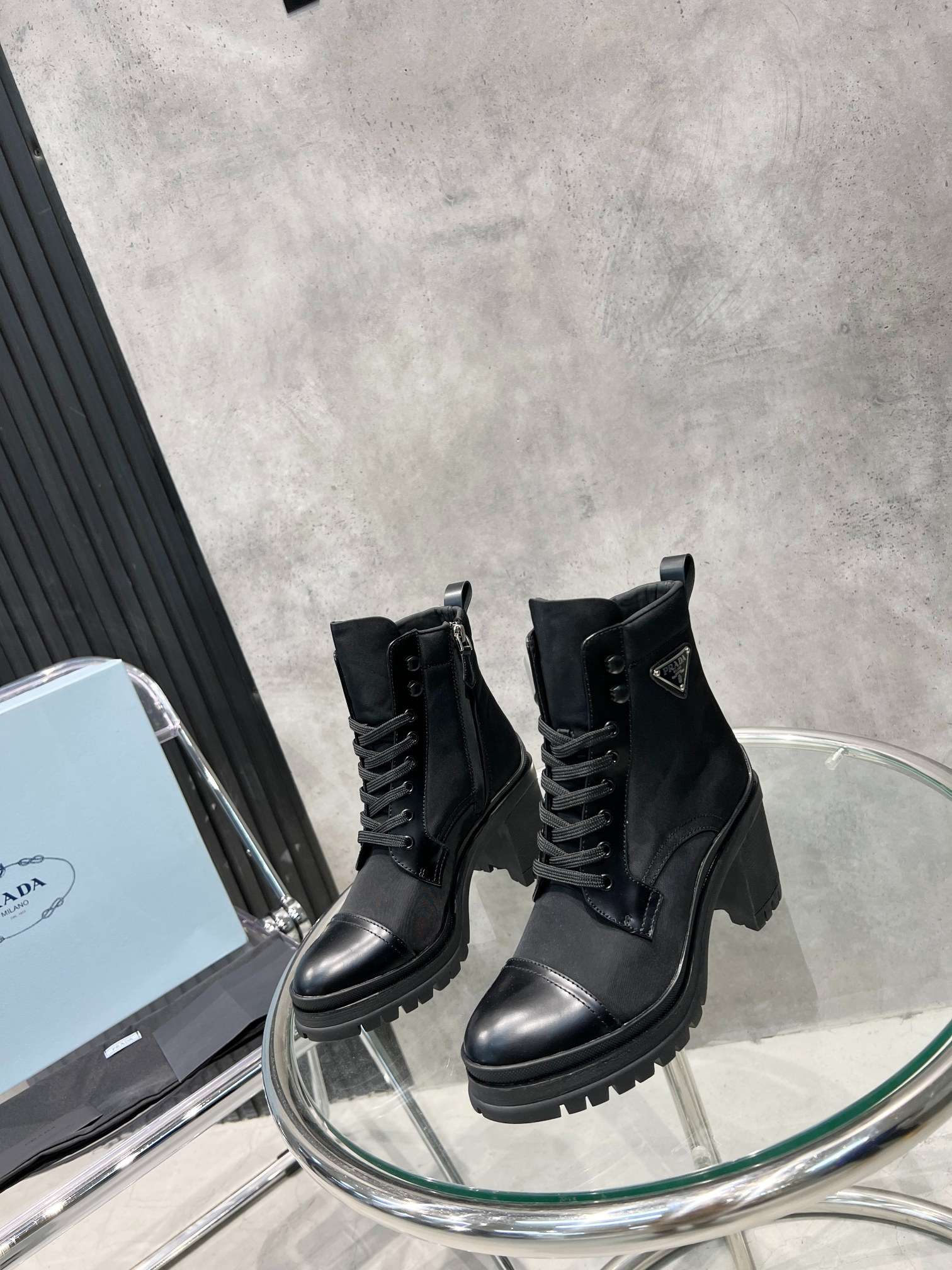 Prada Brushed And Nylon Laced Boots Black For Women