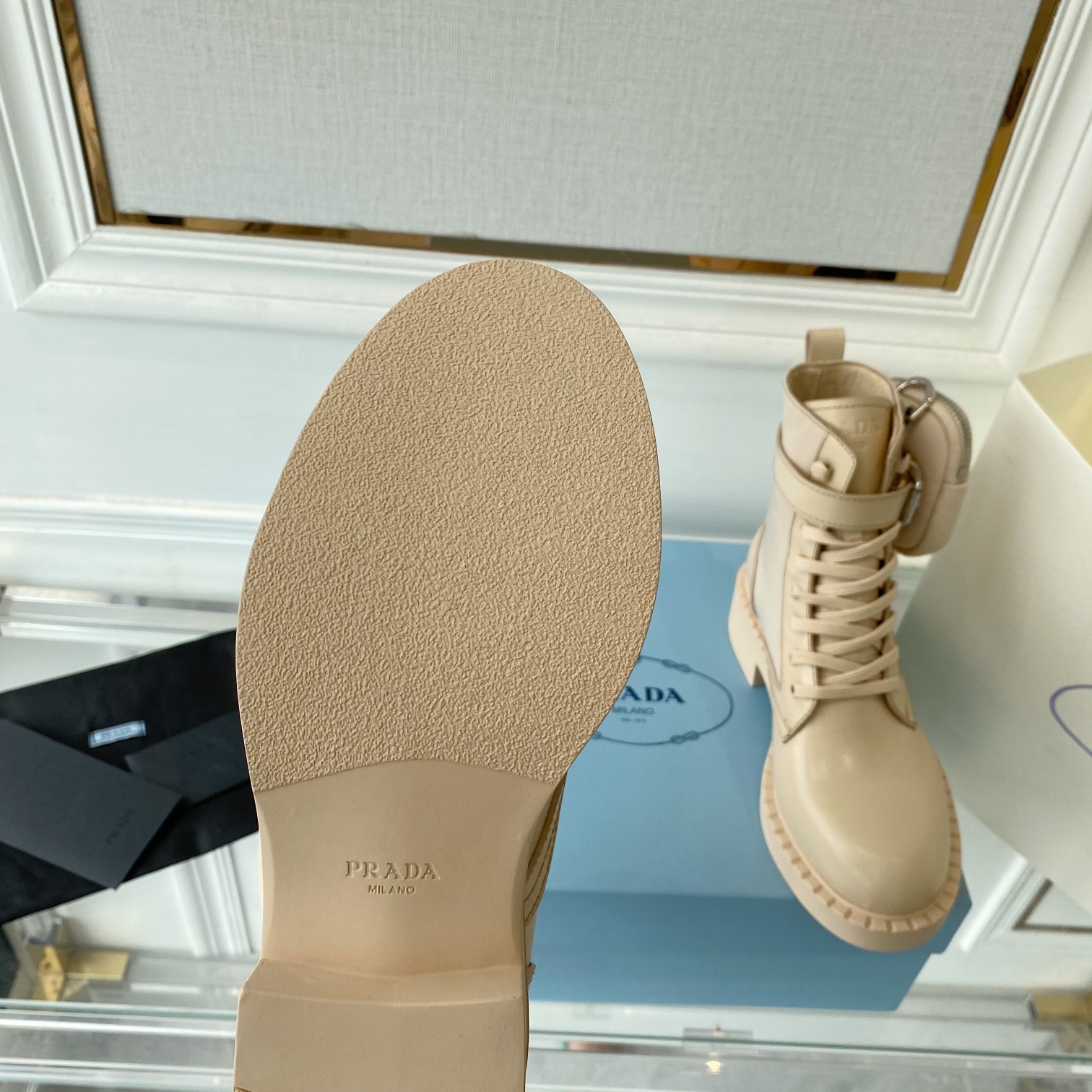 Prada Brushed And Re-Nylon Boots Beige For Women 2in/50mm PRD 