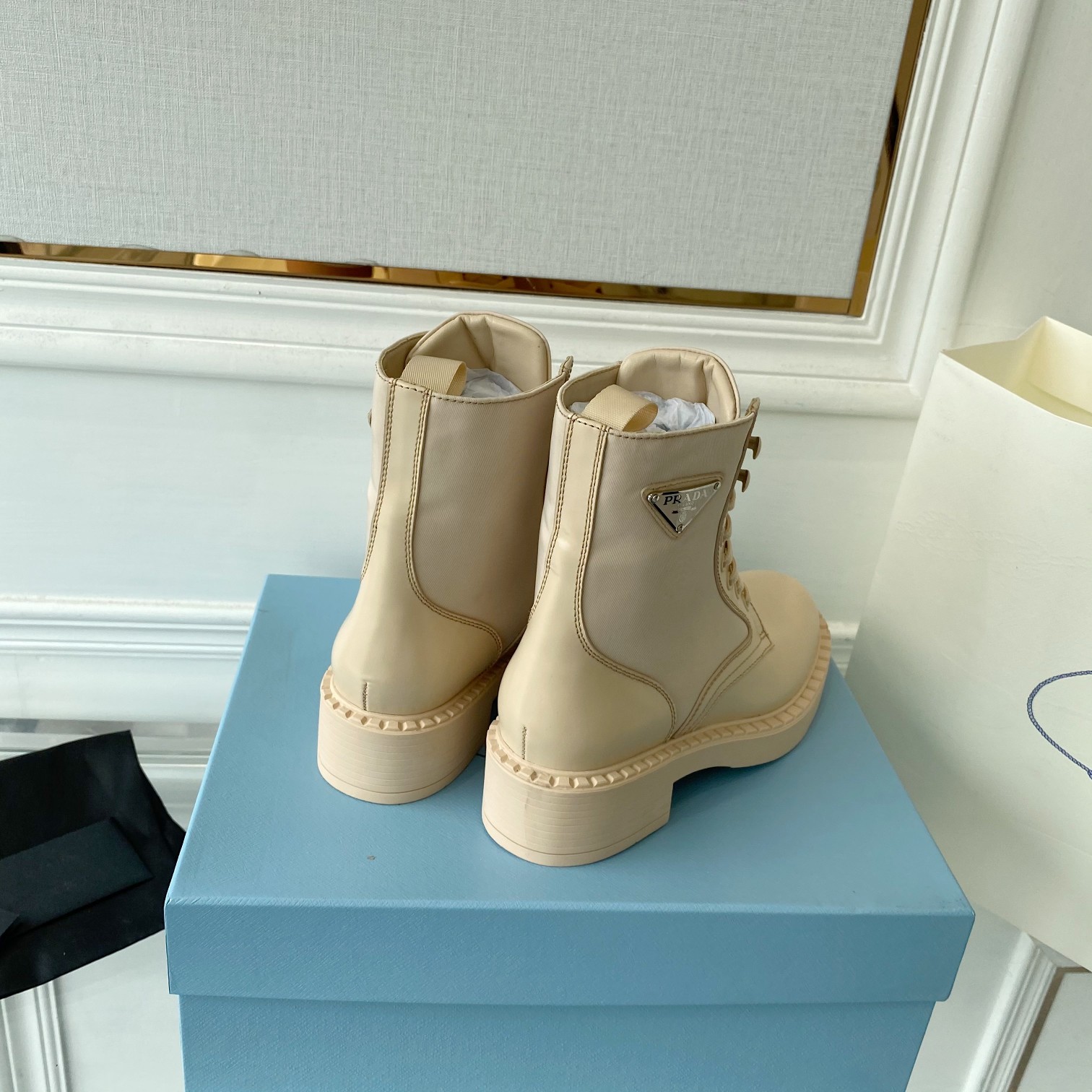 Prada Brushed And Re-Nylon Boots Beige For Women 2in/50mm PRD 1T782M_3LF7_F0F24_F_B050