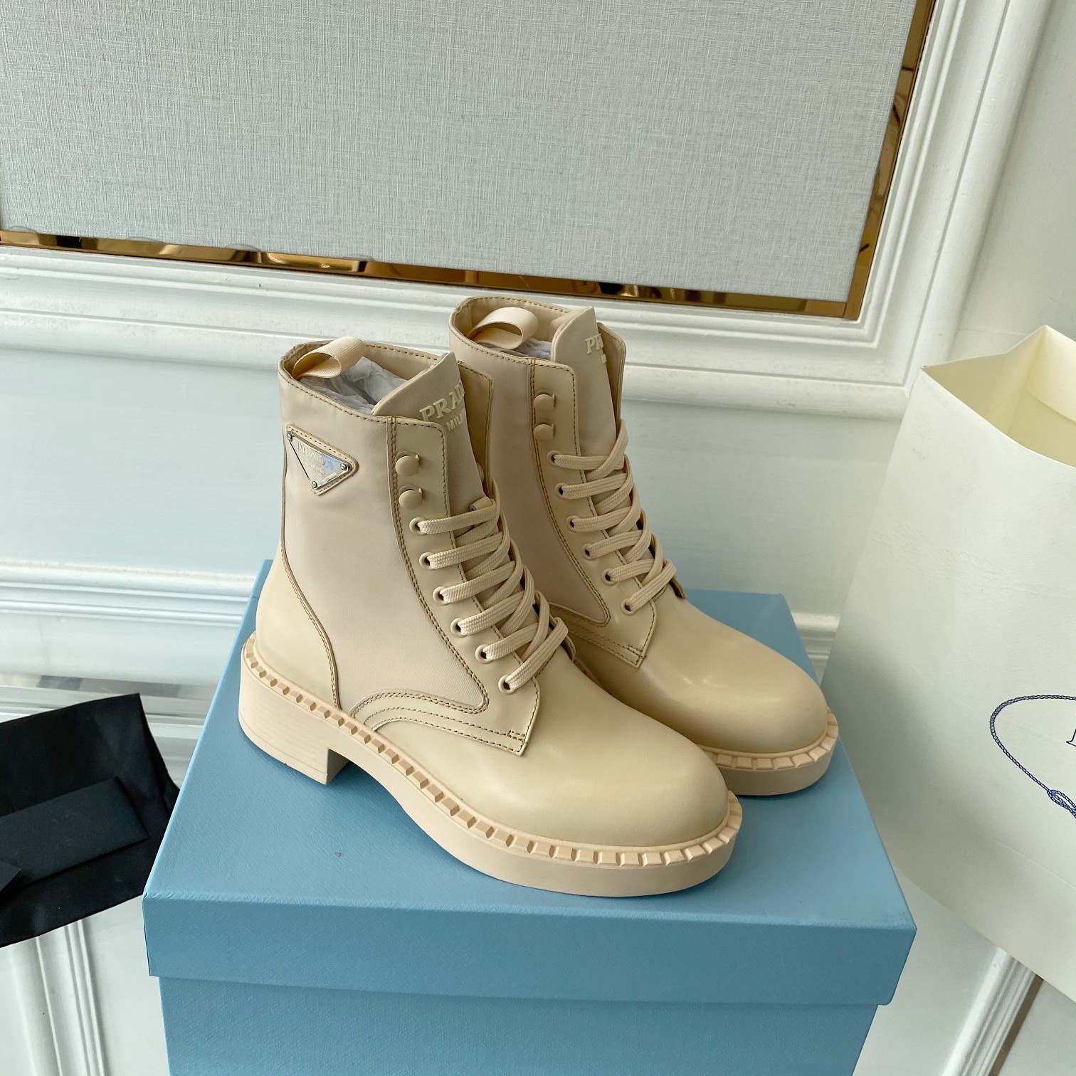 Prada Brushed And Re-Nylon Boots Beige For Women 2in/50mm PRD 1T782M_3LF7_F0F24_F_B050