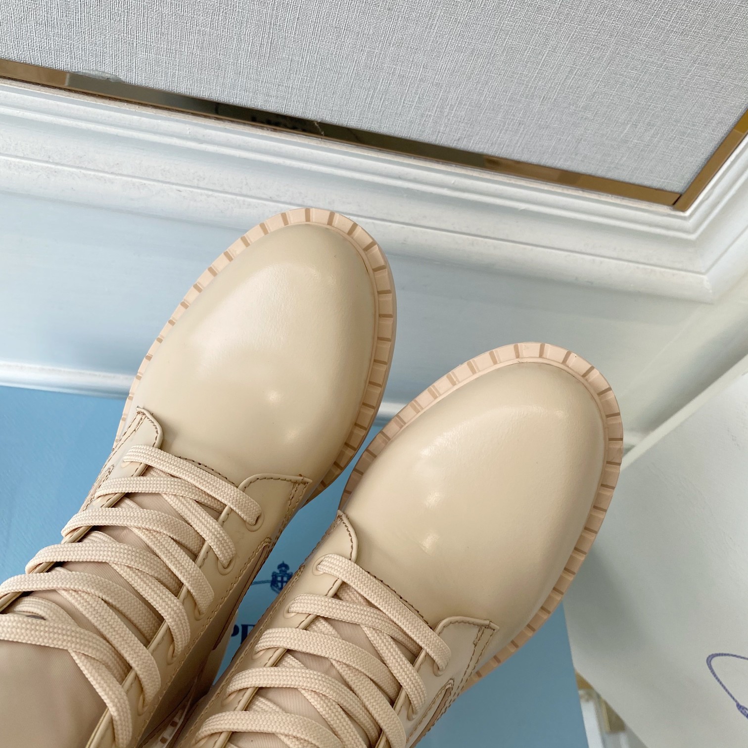Prada Brushed And Re-Nylon Boots Beige For Women 2in/50mm PRD 1T782M_3LF7_F0F24_F_B050