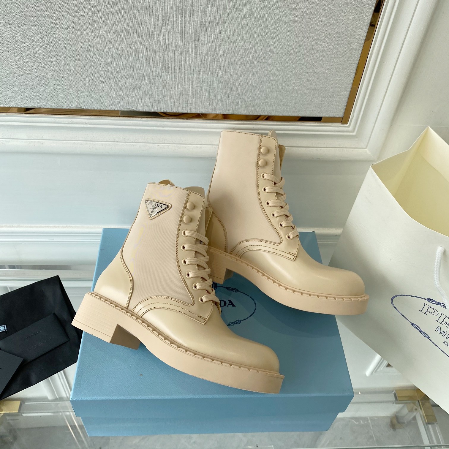 Prada Brushed And Re-Nylon Boots Beige For Women 2in/50mm PRD 1T782M_3LF7_F0F24_F_B050
