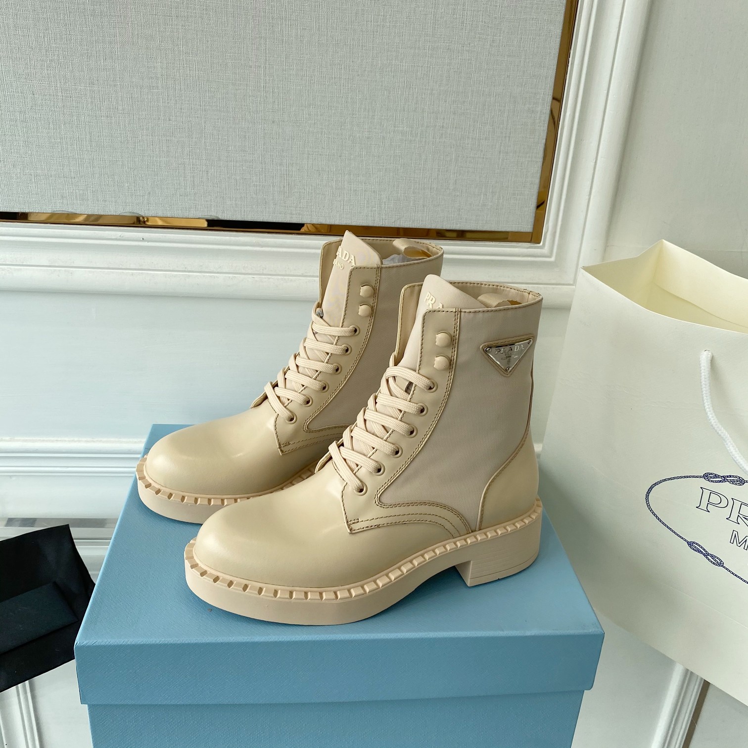 Prada Brushed And Re-Nylon Boots Beige For Women 2in/50mm PRD 1T782M_3LF7_F0F24_F_B050