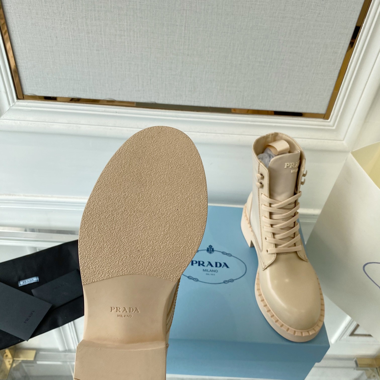 Prada Brushed And Re-Nylon Boots Beige For Women 2in/50mm PRD 1T782M_3LF7_F0F24_F_B050