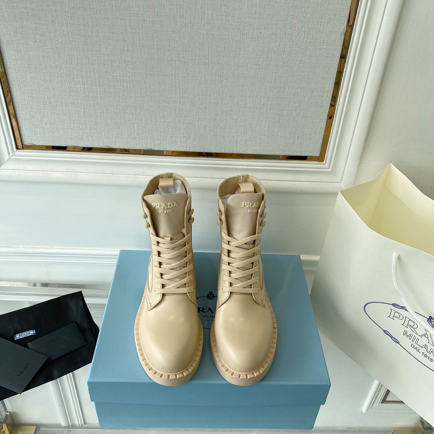 Prada Brushed And Re-Nylon Boots Beige For Women 2in/50mm PRD 1T782M_3LF7_F0F24_F_B050